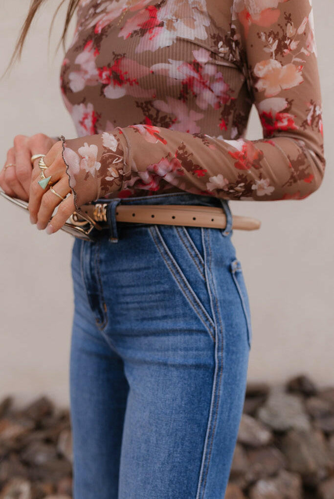 Bloom in Style: Floral Mesh Top-Long Sleeve Tops-Krush Kandy, Women's Online Fashion Boutique Located in Phoenix, Arizona (Scottsdale Area)