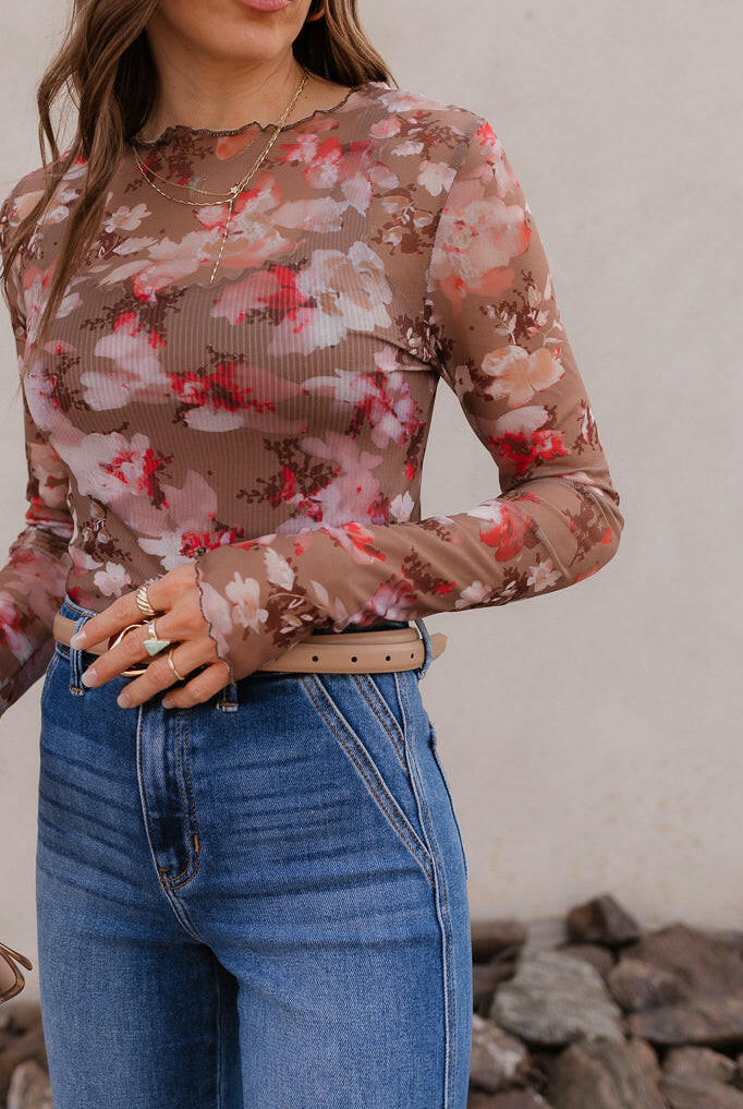 Bloom in Style: Floral Mesh Top-Long Sleeve Tops-Krush Kandy, Women's Online Fashion Boutique Located in Phoenix, Arizona (Scottsdale Area)