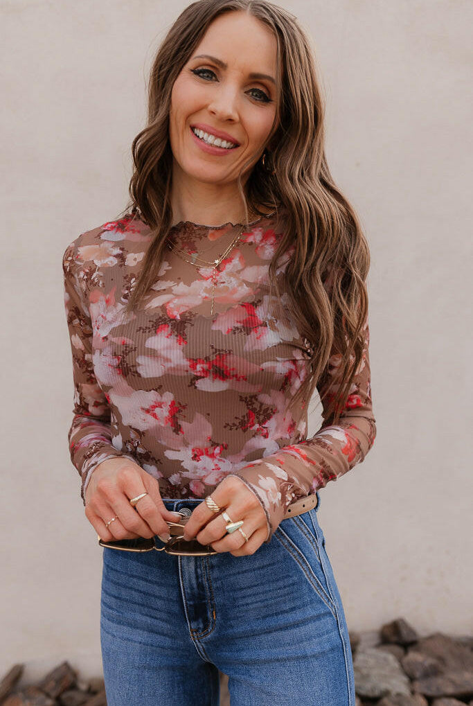 Bloom in Style: Floral Mesh Top-Long Sleeve Tops-Krush Kandy, Women's Online Fashion Boutique Located in Phoenix, Arizona (Scottsdale Area)