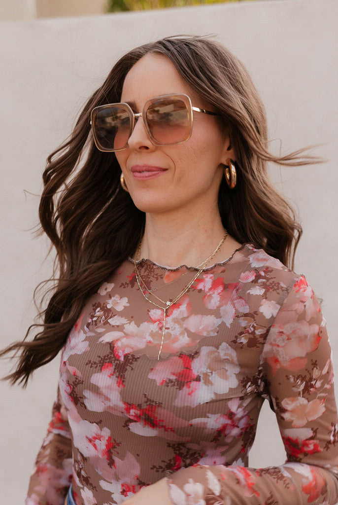 Bloom in Style: Floral Mesh Top-Long Sleeve Tops-Krush Kandy, Women's Online Fashion Boutique Located in Phoenix, Arizona (Scottsdale Area)