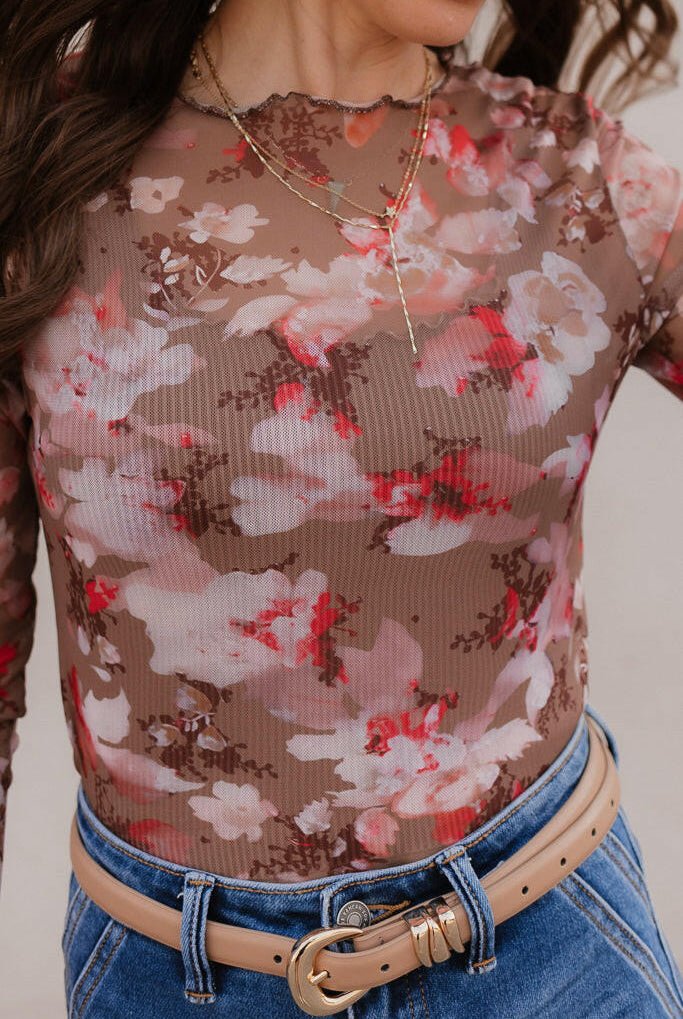 Bloom in Style: Floral Mesh Top-Long Sleeve Tops-Krush Kandy, Women's Online Fashion Boutique Located in Phoenix, Arizona (Scottsdale Area)