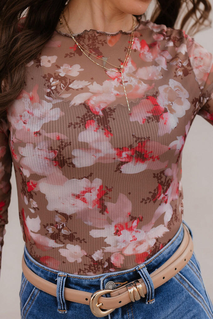 Bloom in Style: Floral Mesh Top-Long Sleeve Tops-Krush Kandy, Women's Online Fashion Boutique Located in Phoenix, Arizona (Scottsdale Area)
