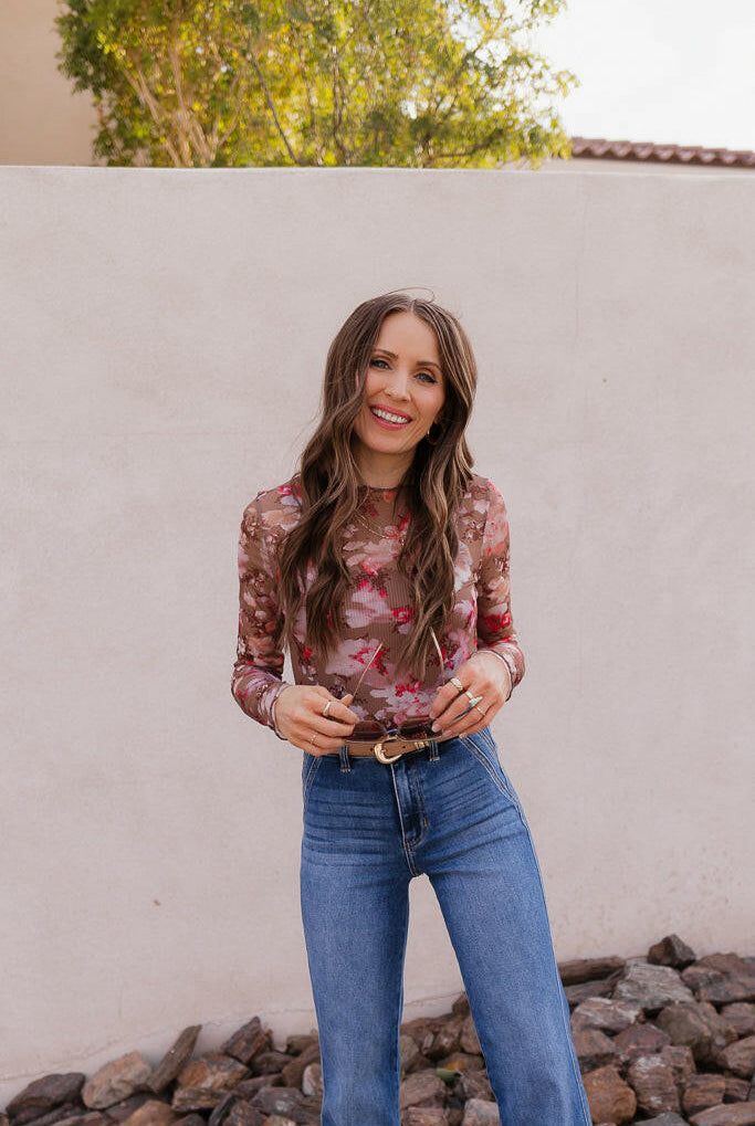 Bloom in Style: Floral Mesh Top-Long Sleeve Tops-Krush Kandy, Women's Online Fashion Boutique Located in Phoenix, Arizona (Scottsdale Area)