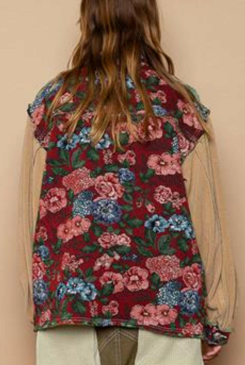 POL Women's Floral Long Sleeve Shacket-Sweaters-Krush Kandy, Women's Online Fashion Boutique Located in Phoenix, Arizona (Scottsdale Area)
