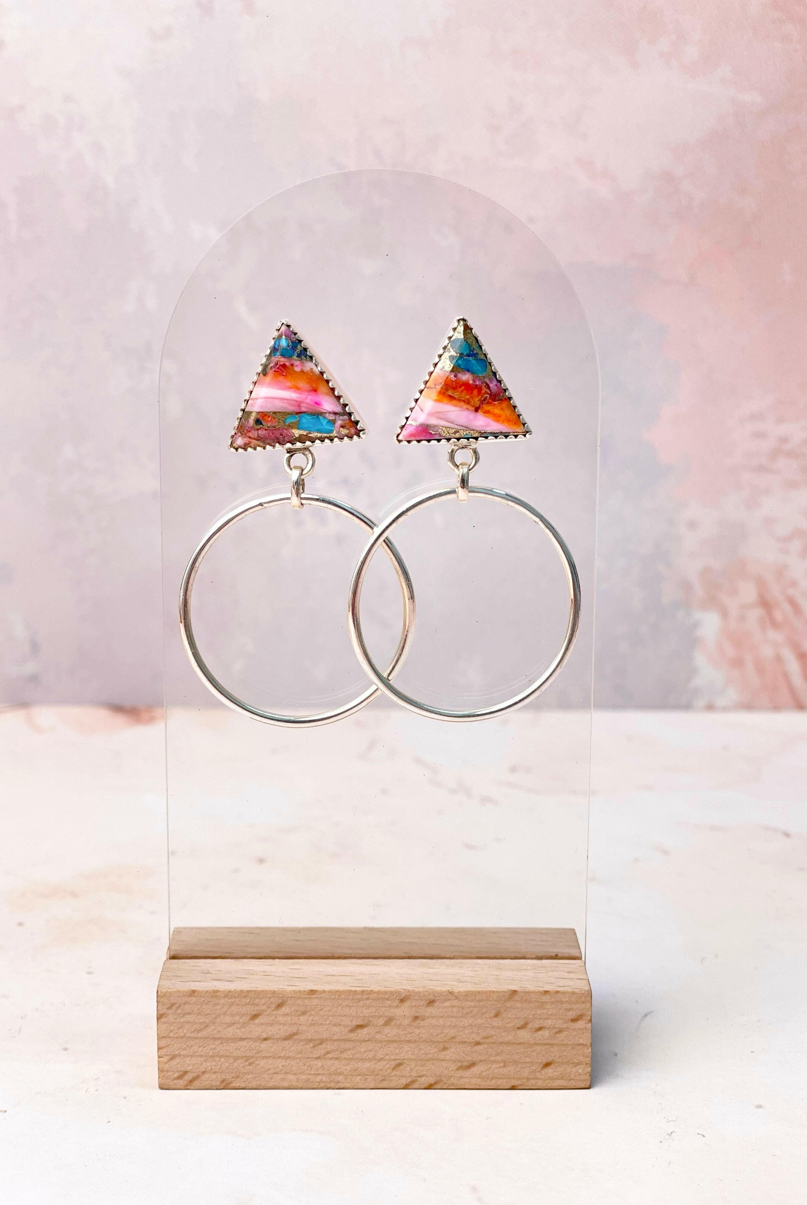 Tiffany's Triangle Single Stone Hoops-Earrings-Krush Kandy, Women's Online Fashion Boutique Located in Phoenix, Arizona (Scottsdale Area)