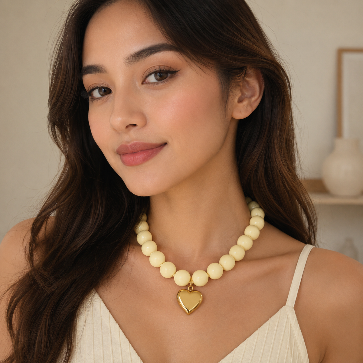 Heart Pendant Beaded Necklace | Chunky Statement Jewelry | Krush