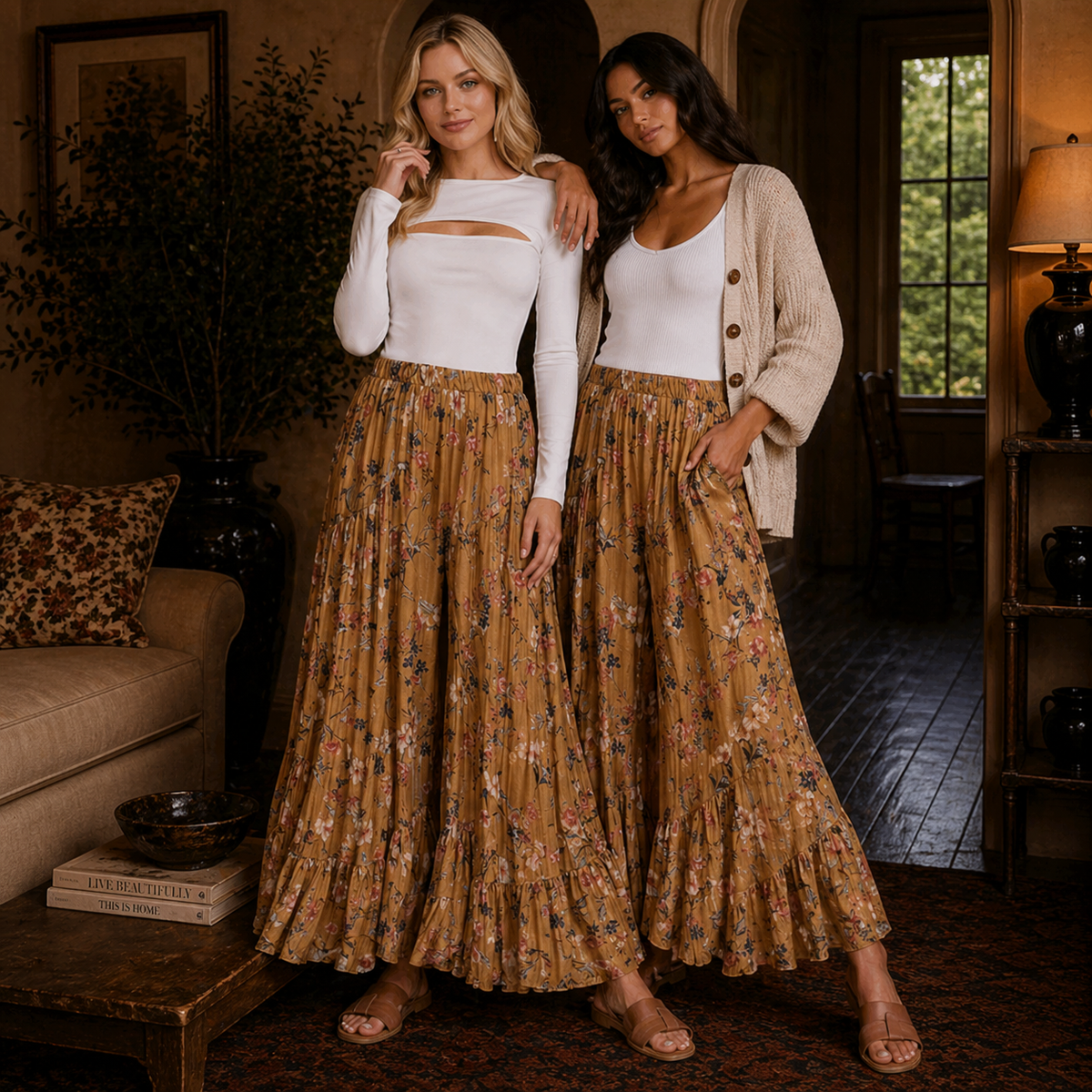 Palazzo Pants with Ruffle Hem in Golden Hour – Krush Kandy