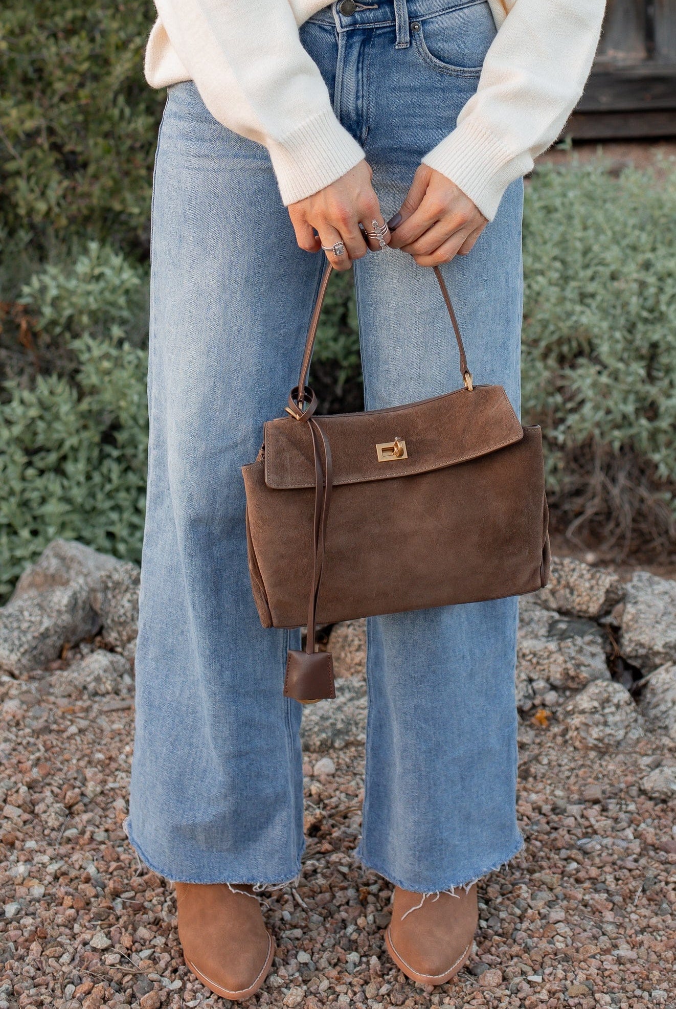 Genuine Suede Turn-Lock Satchel-handbags-Krush Kandy, Women's Online Fashion Boutique Located in Phoenix, Arizona (Scottsdale Area)