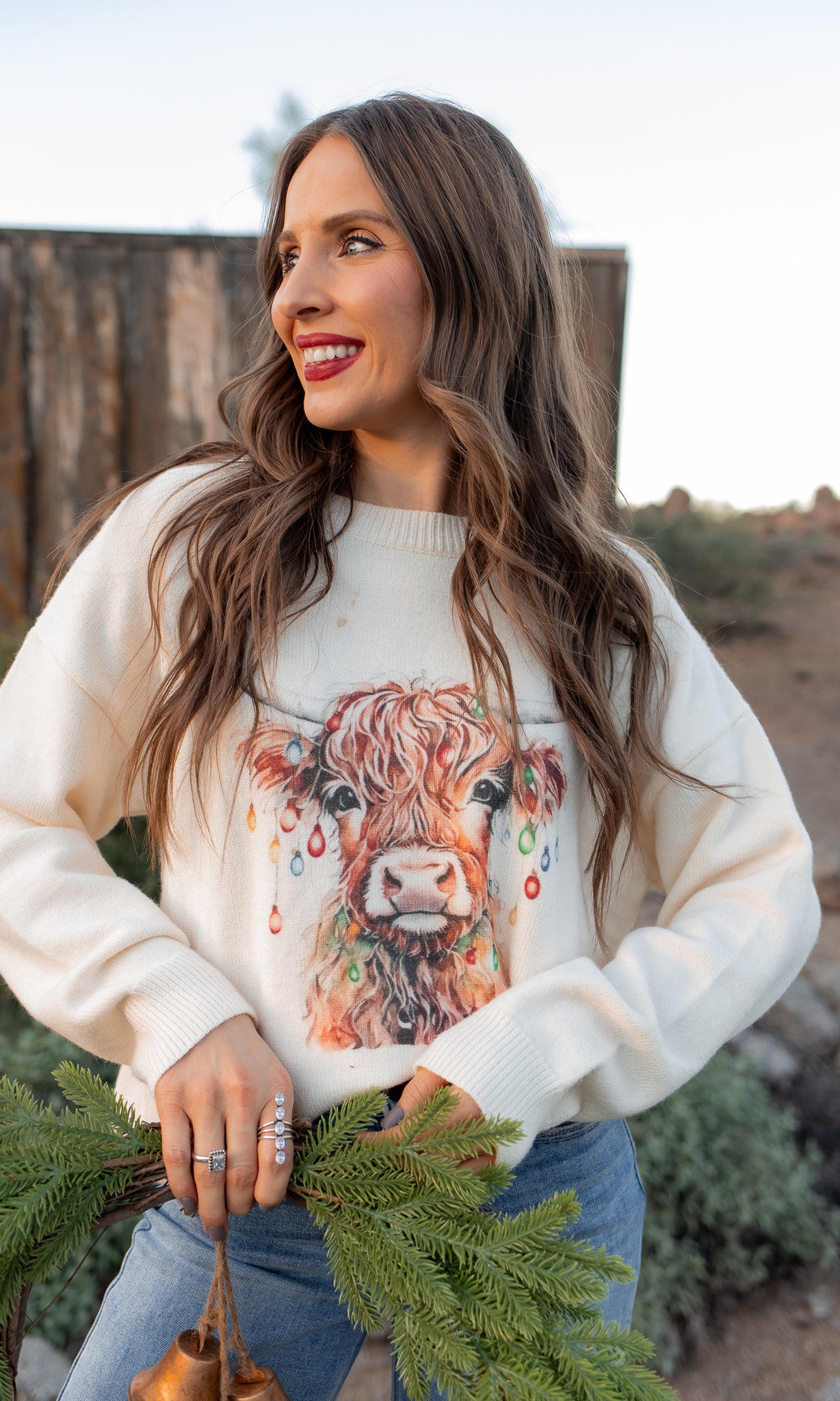 Highland Cow Christmas Lights Knit Sweater | KKB EXCLUSIVE XS-3X-Sweater-Krush Kandy, Women's Online Fashion Boutique Located in Phoenix, Arizona (Scottsdale Area)