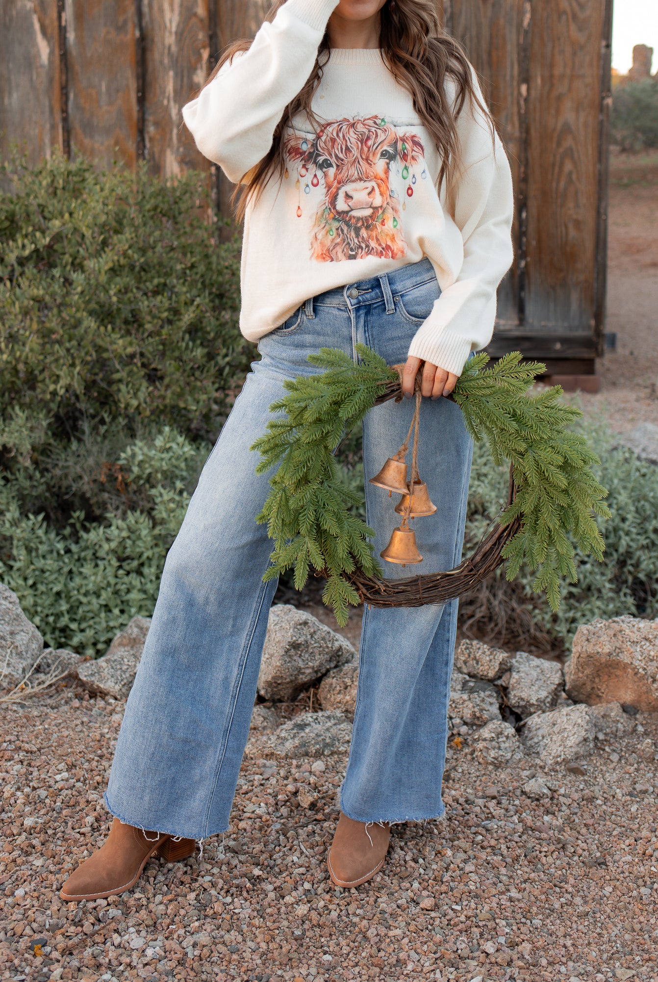 Highland Cow Christmas Lights Knit Sweater | KKB EXCLUSIVE XS-3X-Sweater-Krush Kandy, Women's Online Fashion Boutique Located in Phoenix, Arizona (Scottsdale Area)