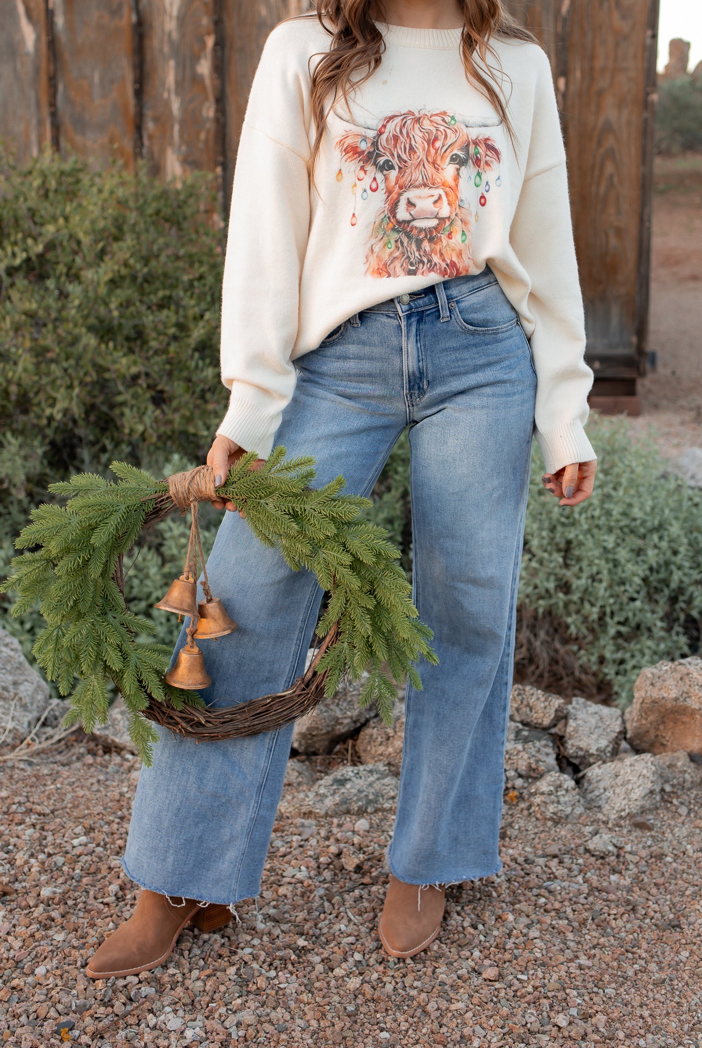 Highland Cow Christmas Lights Knit Sweater | KKB EXCLUSIVE XS-3X-Sweater-Krush Kandy, Women's Online Fashion Boutique Located in Phoenix, Arizona (Scottsdale Area)