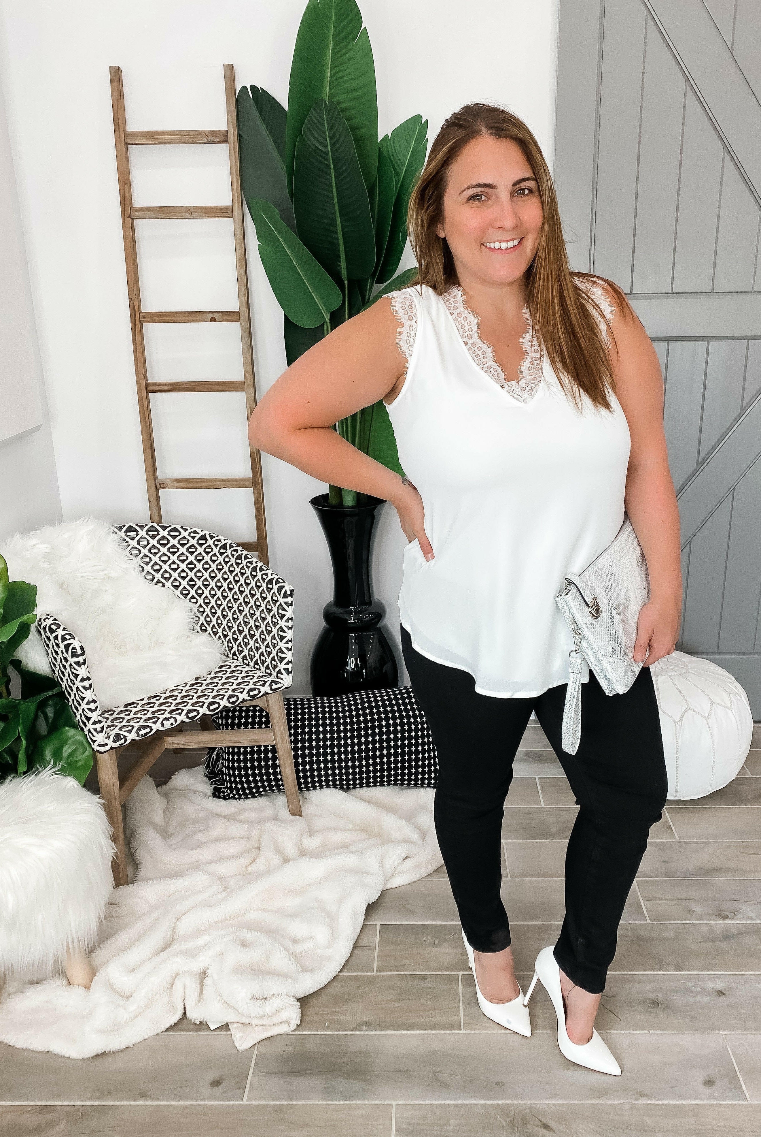 Busy Boss Babe Eyelash Lace V Neck Tank Top | S-2X 6 colors-Tanks-Krush Kandy, Women's Online Fashion Boutique Located in Phoenix, Arizona (Scottsdale Area)