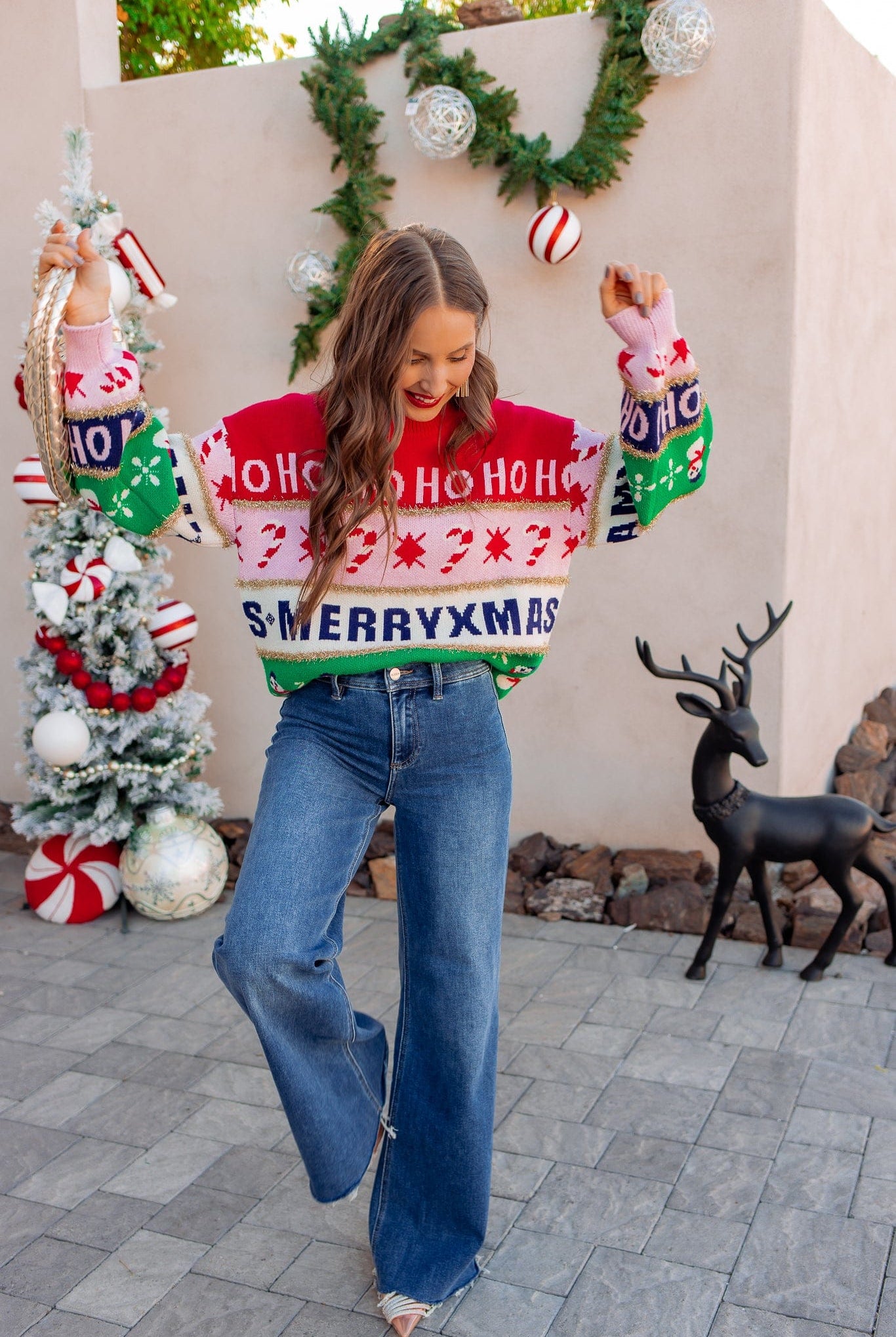 Ho Ho Ho Merry Christmas Colorblock Sweater-Sweater-Krush Kandy, Women's Online Fashion Boutique Located in Phoenix, Arizona (Scottsdale Area)
