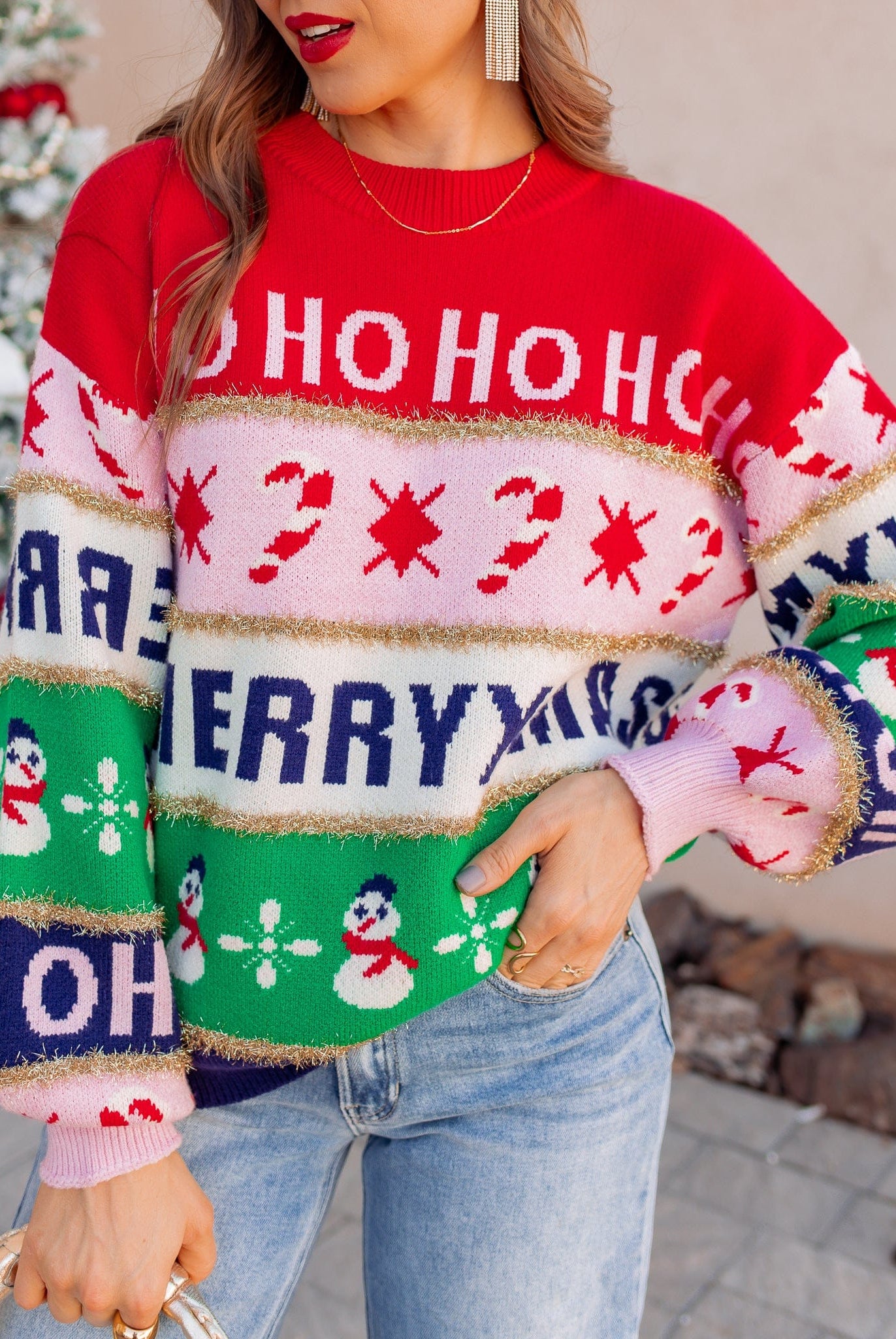 Ho Ho Ho Merry Christmas Colorblock Sweater-Sweater-Krush Kandy, Women's Online Fashion Boutique Located in Phoenix, Arizona (Scottsdale Area)