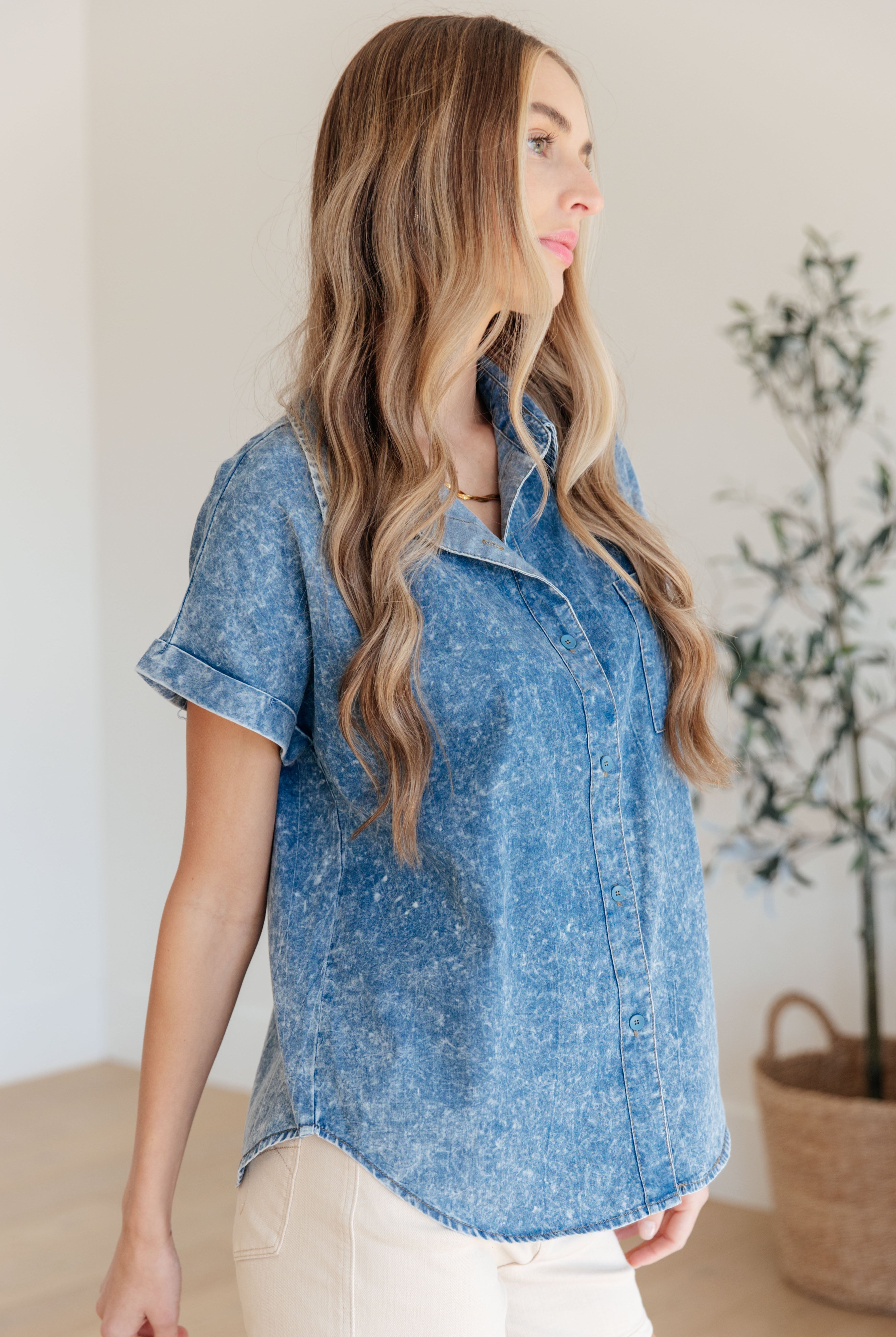I Could Be Famous Denim Button Up-Long Sleeve Tops-Krush Kandy, Women's Online Fashion Boutique Located in Phoenix, Arizona (Scottsdale Area)