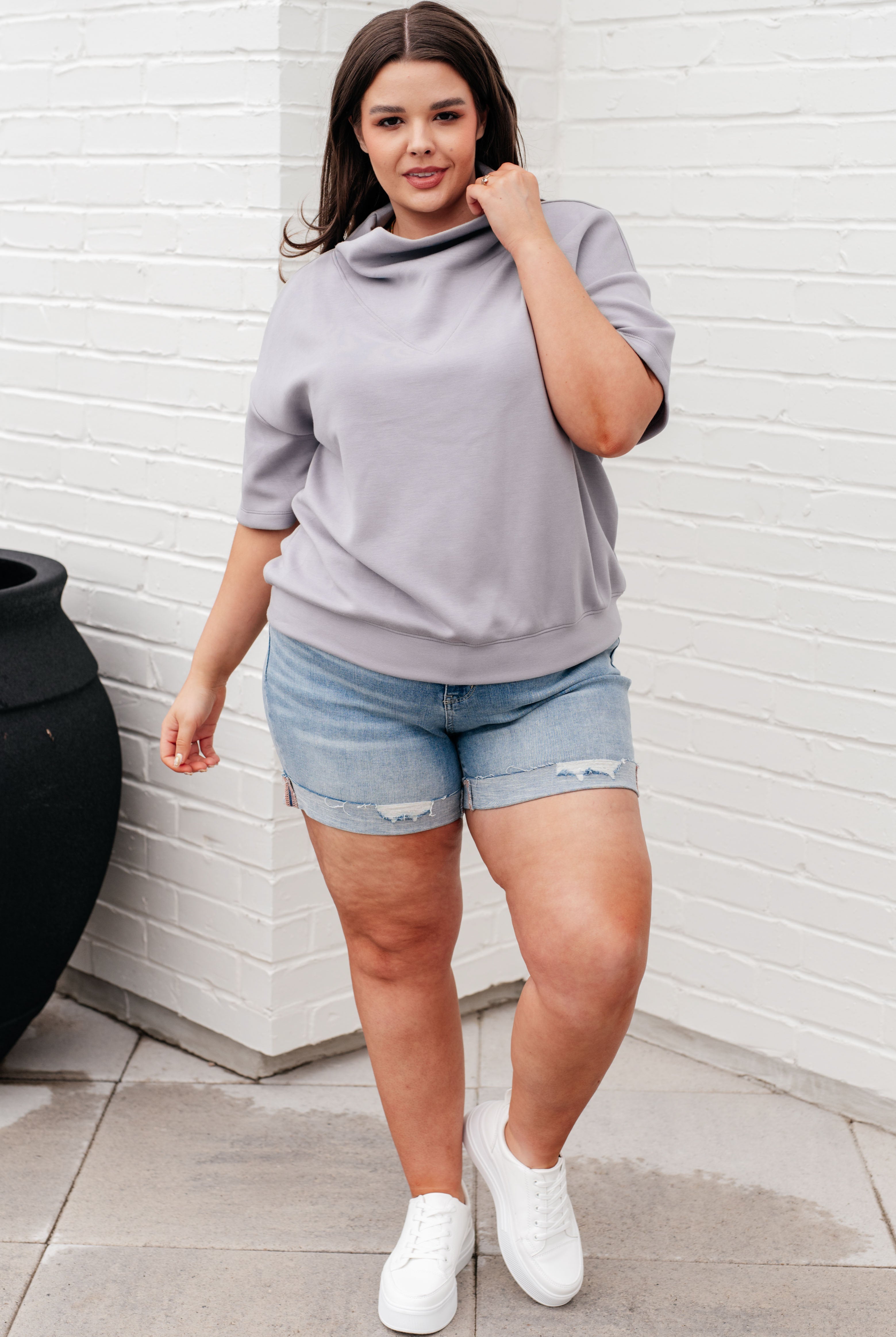 I Just Felt Like It Mock Neck Top in Mystic Grey-Short Sleeve Tops-Krush Kandy, Women's Online Fashion Boutique Located in Phoenix, Arizona (Scottsdale Area)