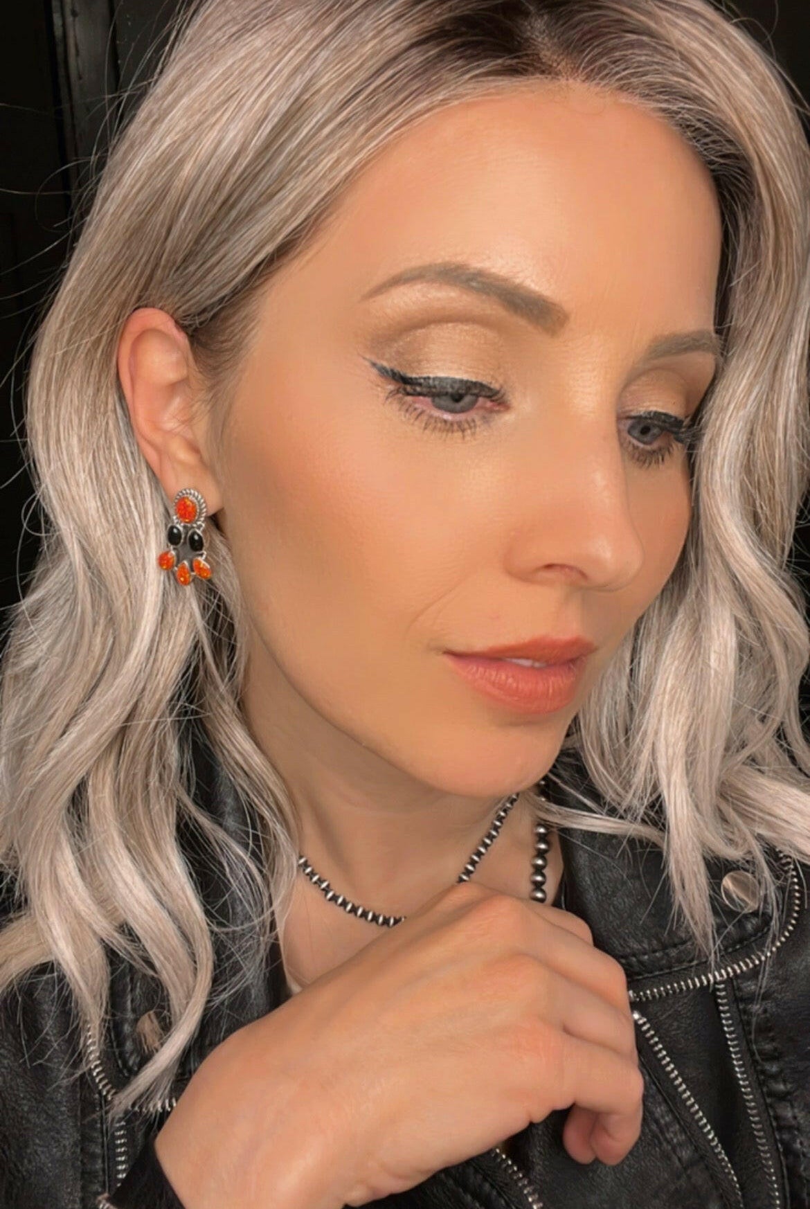 Monster Bash Black Onyx & Orange Opal Earrings-Krush Kandy, Women's Online Fashion Boutique Located in Phoenix, Arizona (Scottsdale Area)