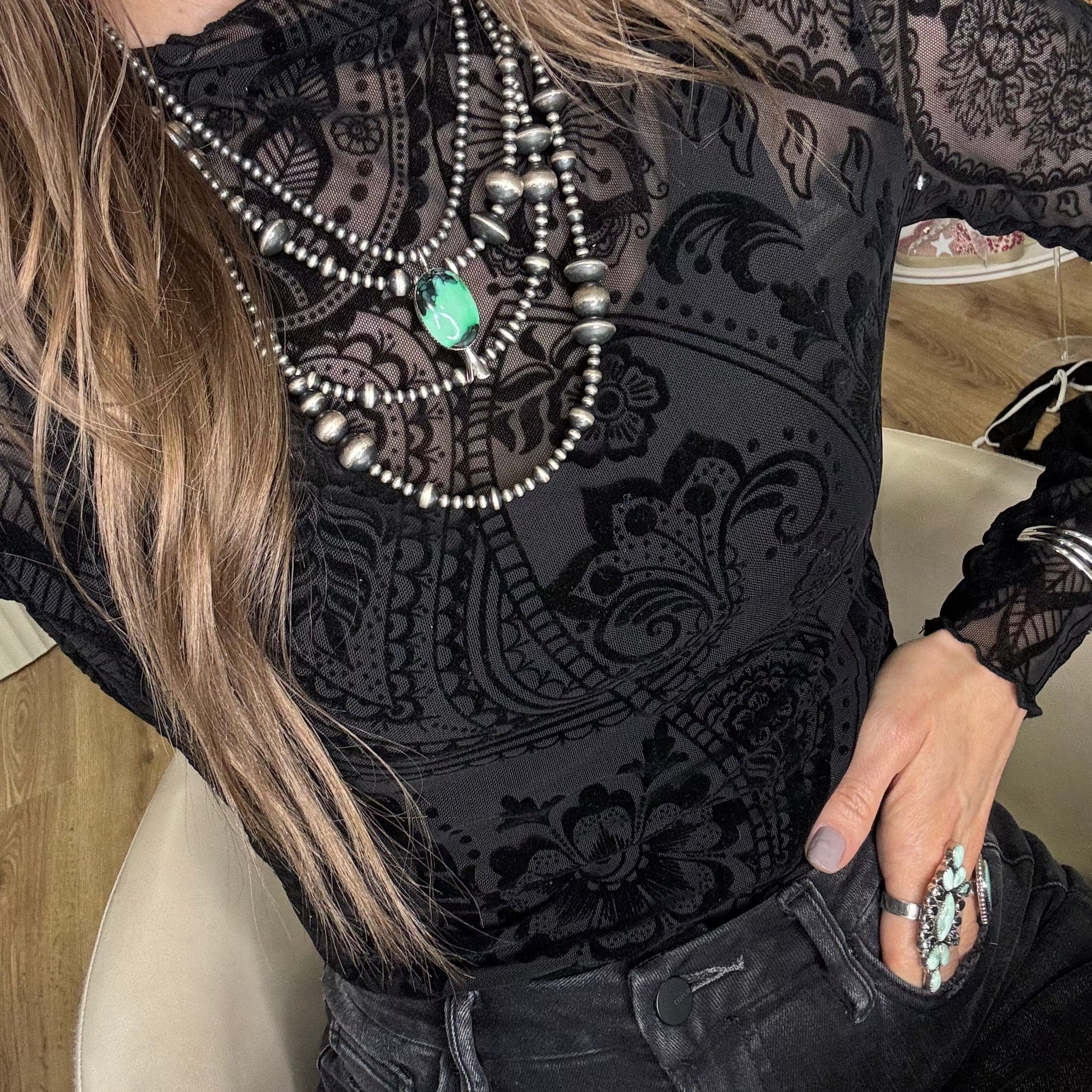 Saddle Up Velvet Long Sleeve Mesh Top-Tops-Krush Kandy, Women's Online Fashion Boutique Located in Phoenix, Arizona (Scottsdale Area)