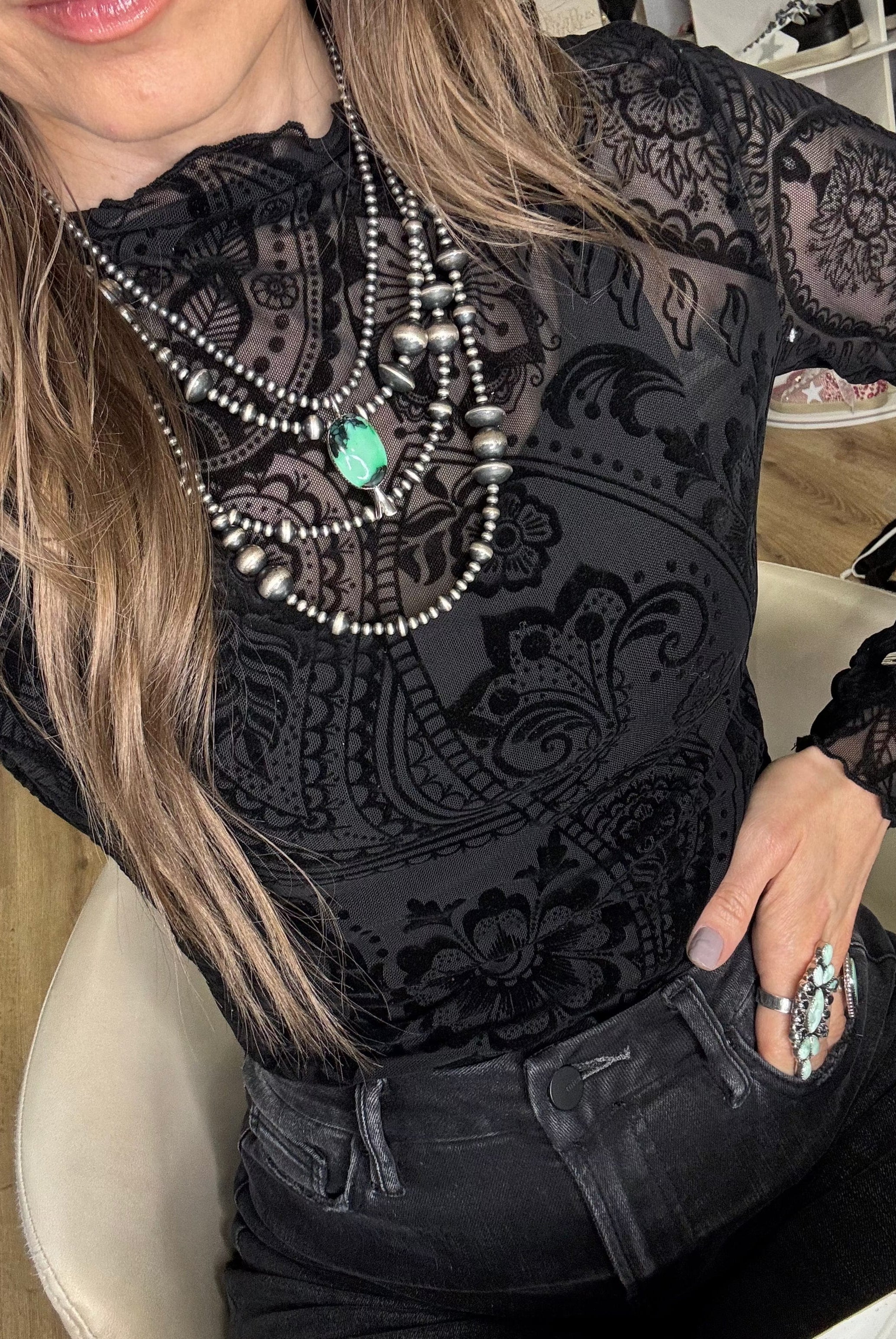 Saddle Up Velvet Long Sleeve Mesh Top-Tops-Krush Kandy, Women's Online Fashion Boutique Located in Phoenix, Arizona (Scottsdale Area)