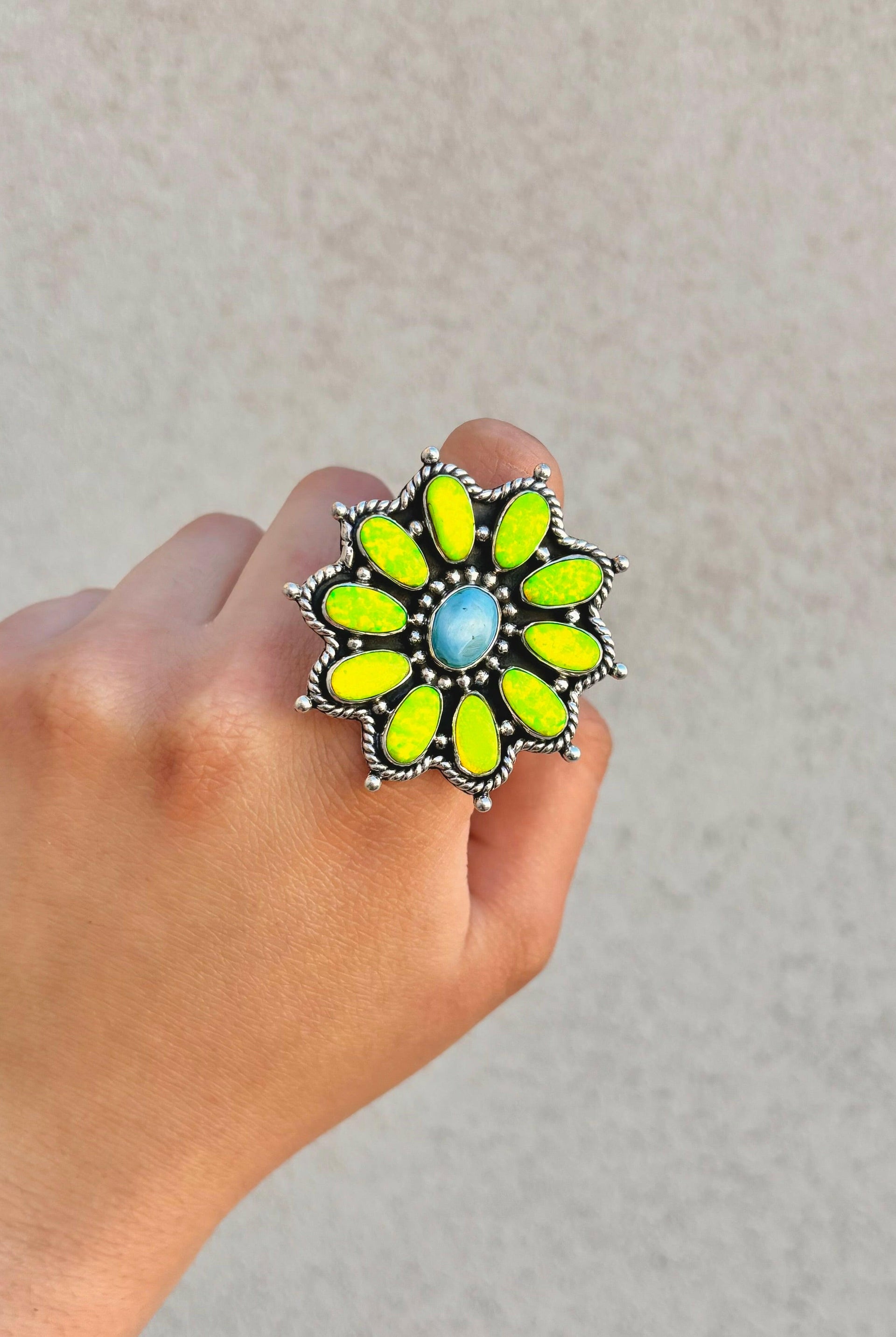 Golden Hills & Neon Yellow Opal Ring-Cluster Rings-Krush Kandy, Women's Online Fashion Boutique Located in Phoenix, Arizona (Scottsdale Area)