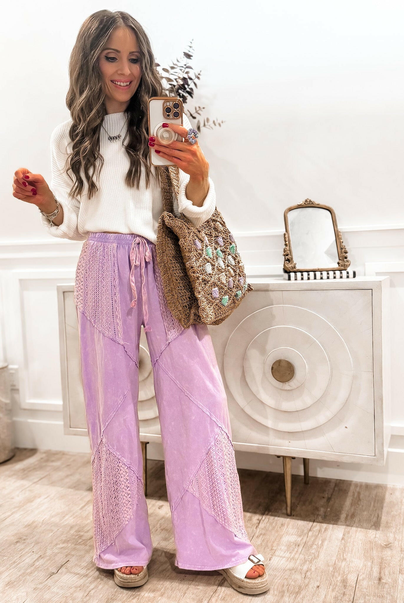 Palomino Sky Boho Lace Wide-Leg Pants-Bottoms-Krush Kandy, Women's Online Fashion Boutique Located in Phoenix, Arizona (Scottsdale Area)