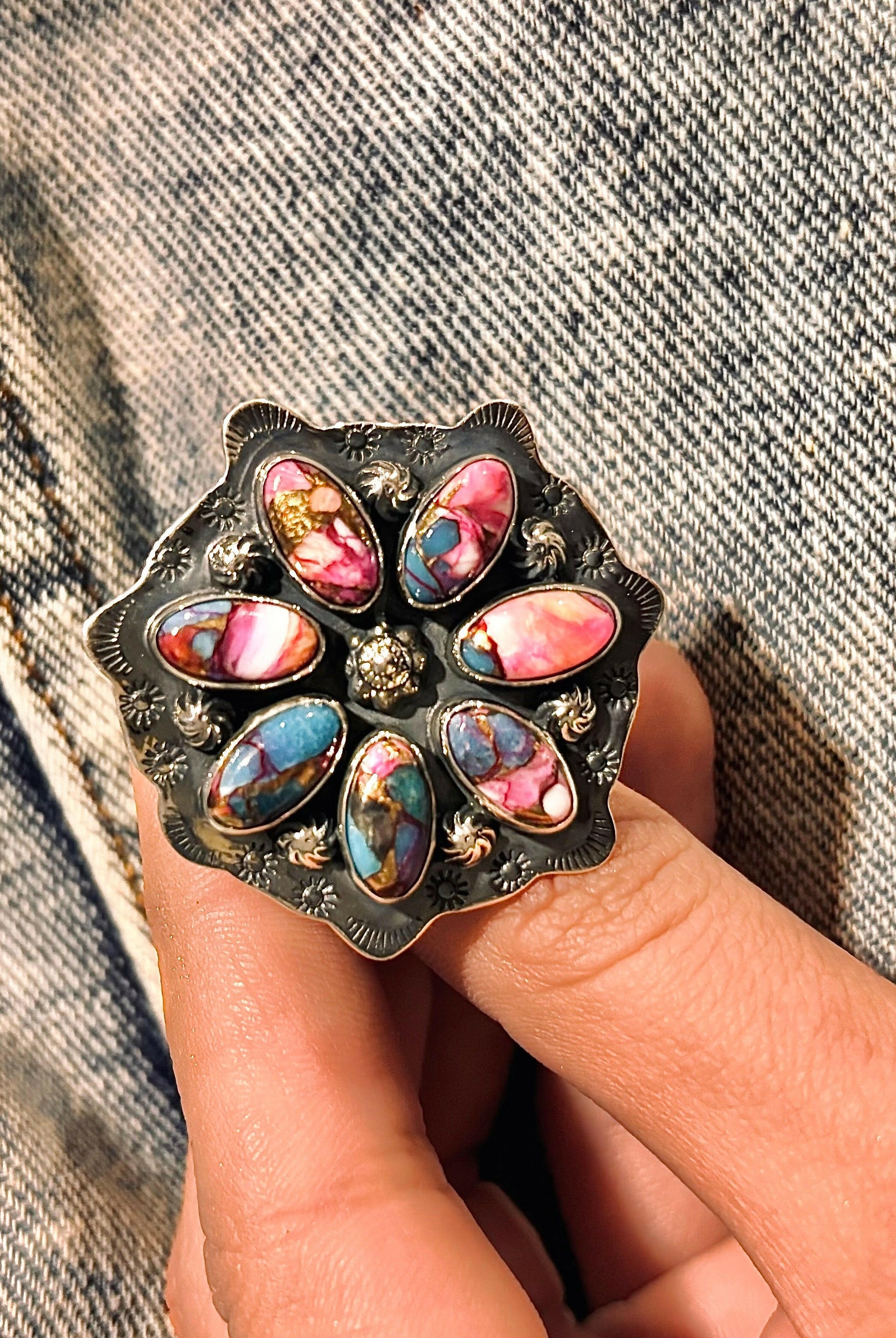Cute Stamped Stone Flower Ring | Krush Exclusive-Cluster Rings-Krush Kandy, Women's Online Fashion Boutique Located in Phoenix, Arizona (Scottsdale Area)
