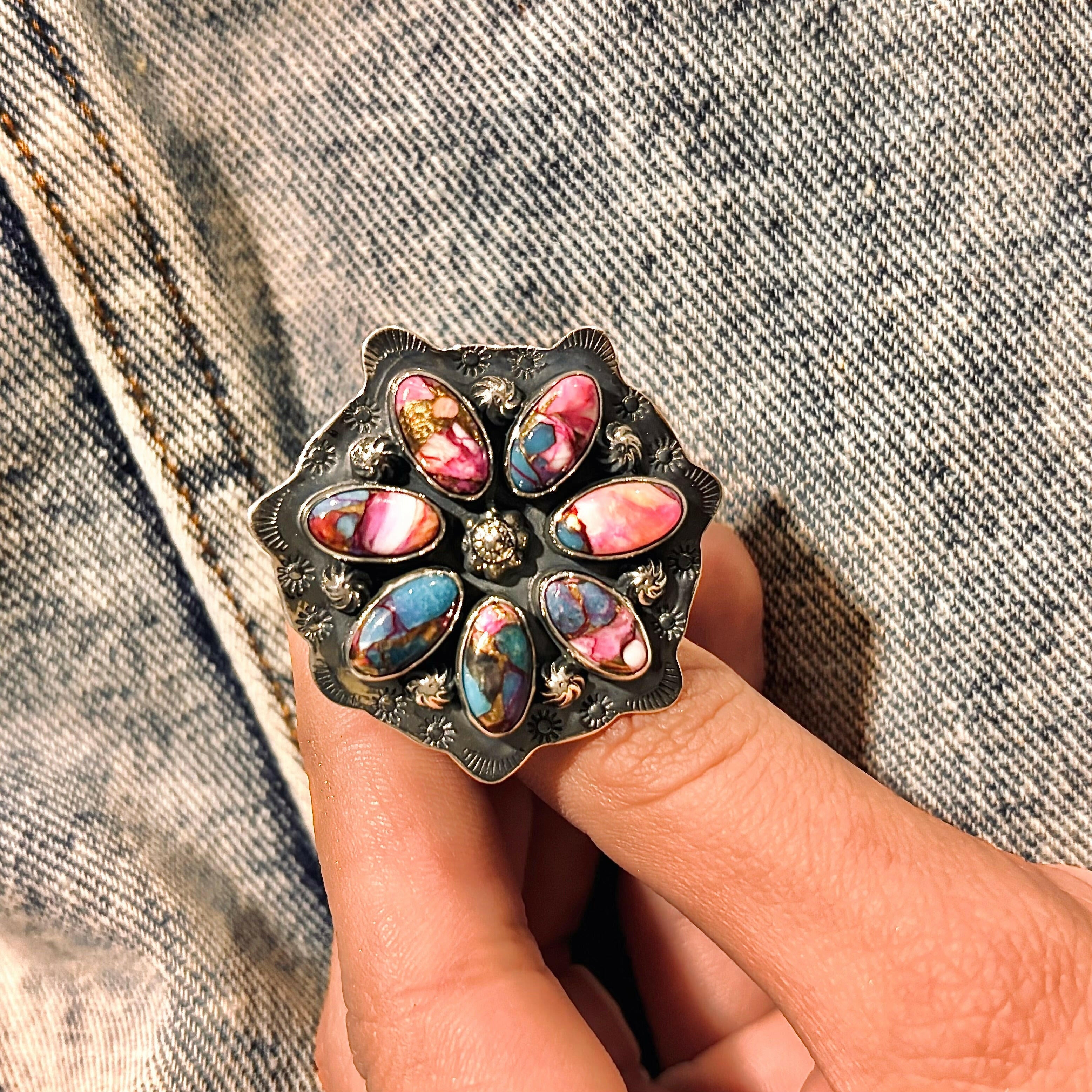 Cute Stamped Stone Flower Ring | Krush Exclusive-Cluster Rings-Krush Kandy, Women's Online Fashion Boutique Located in Phoenix, Arizona (Scottsdale Area)