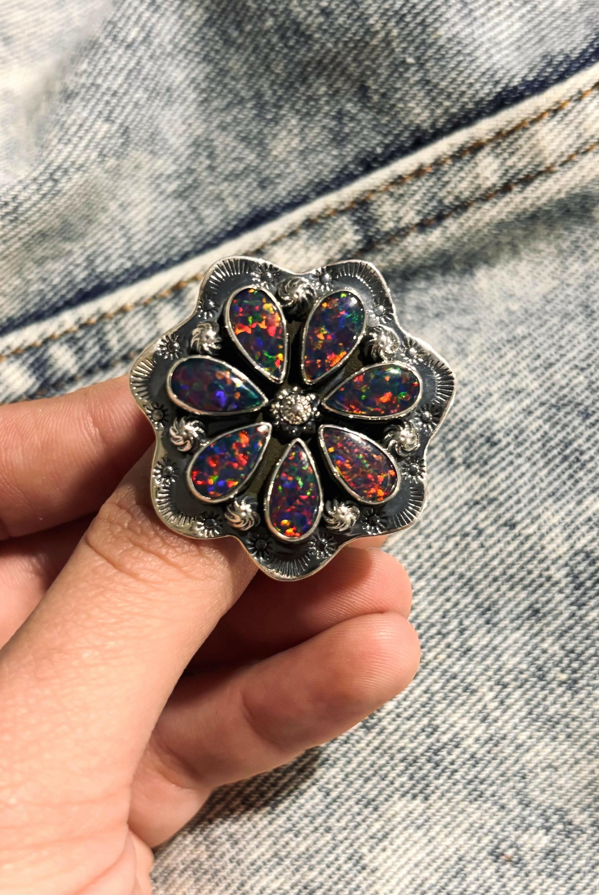 Cute Stamped Stone Flower Ring | Krush Exclusive-Cluster Rings-Krush Kandy, Women's Online Fashion Boutique Located in Phoenix, Arizona (Scottsdale Area)