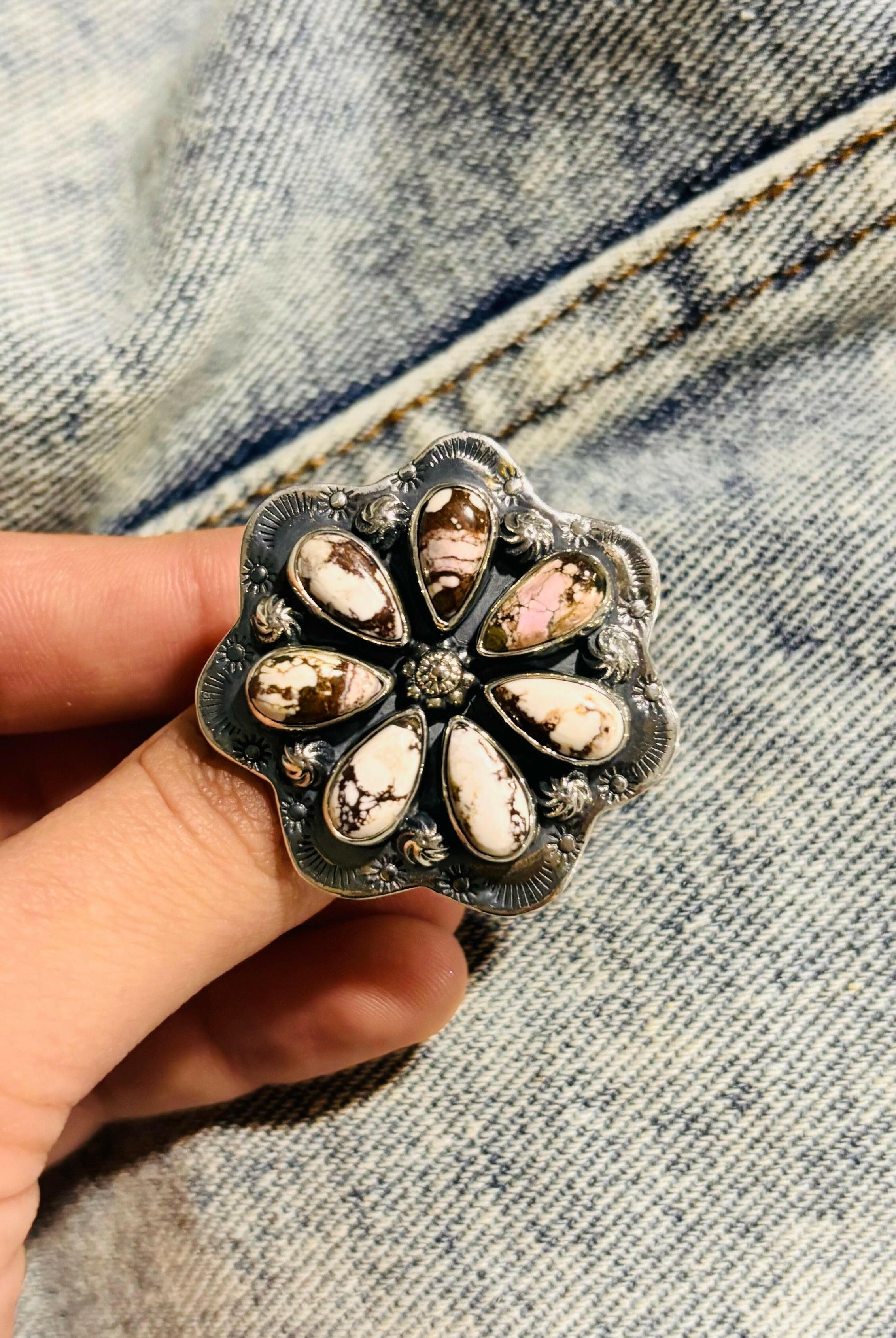 Cute Stamped Stone Flower Ring | Krush Exclusive-Cluster Rings-Krush Kandy, Women's Online Fashion Boutique Located in Phoenix, Arizona (Scottsdale Area)