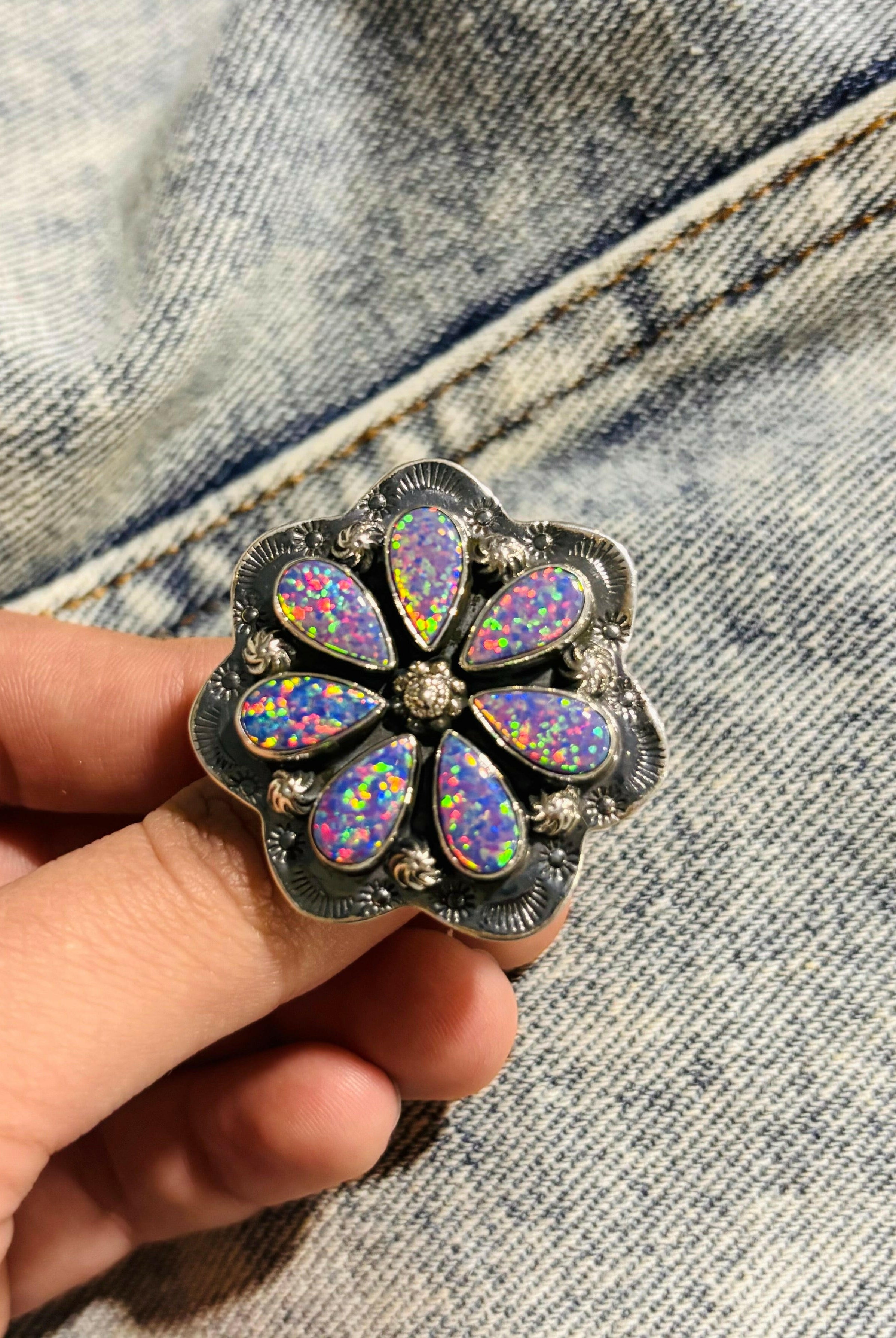 Cute Stamped Stone Flower Ring | Krush Exclusive-Cluster Rings-Krush Kandy, Women's Online Fashion Boutique Located in Phoenix, Arizona (Scottsdale Area)