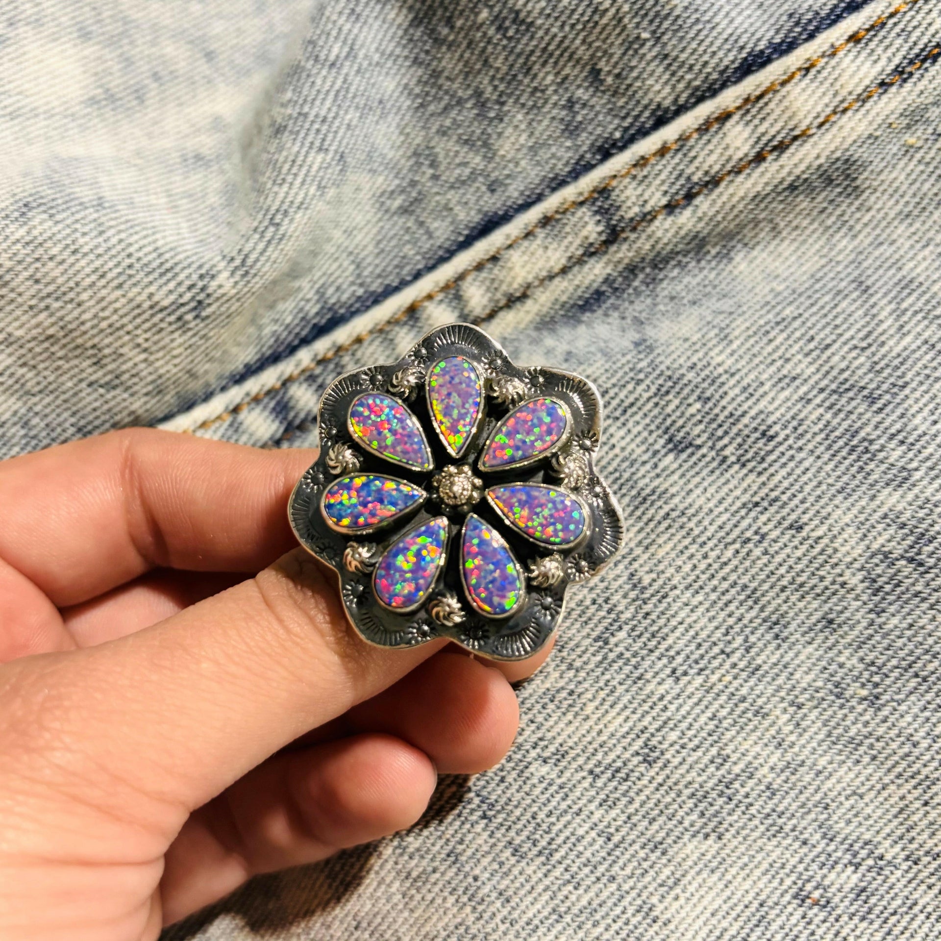 Cute Stamped Stone Flower Ring | Krush Exclusive-Cluster Rings-Krush Kandy, Women's Online Fashion Boutique Located in Phoenix, Arizona (Scottsdale Area)