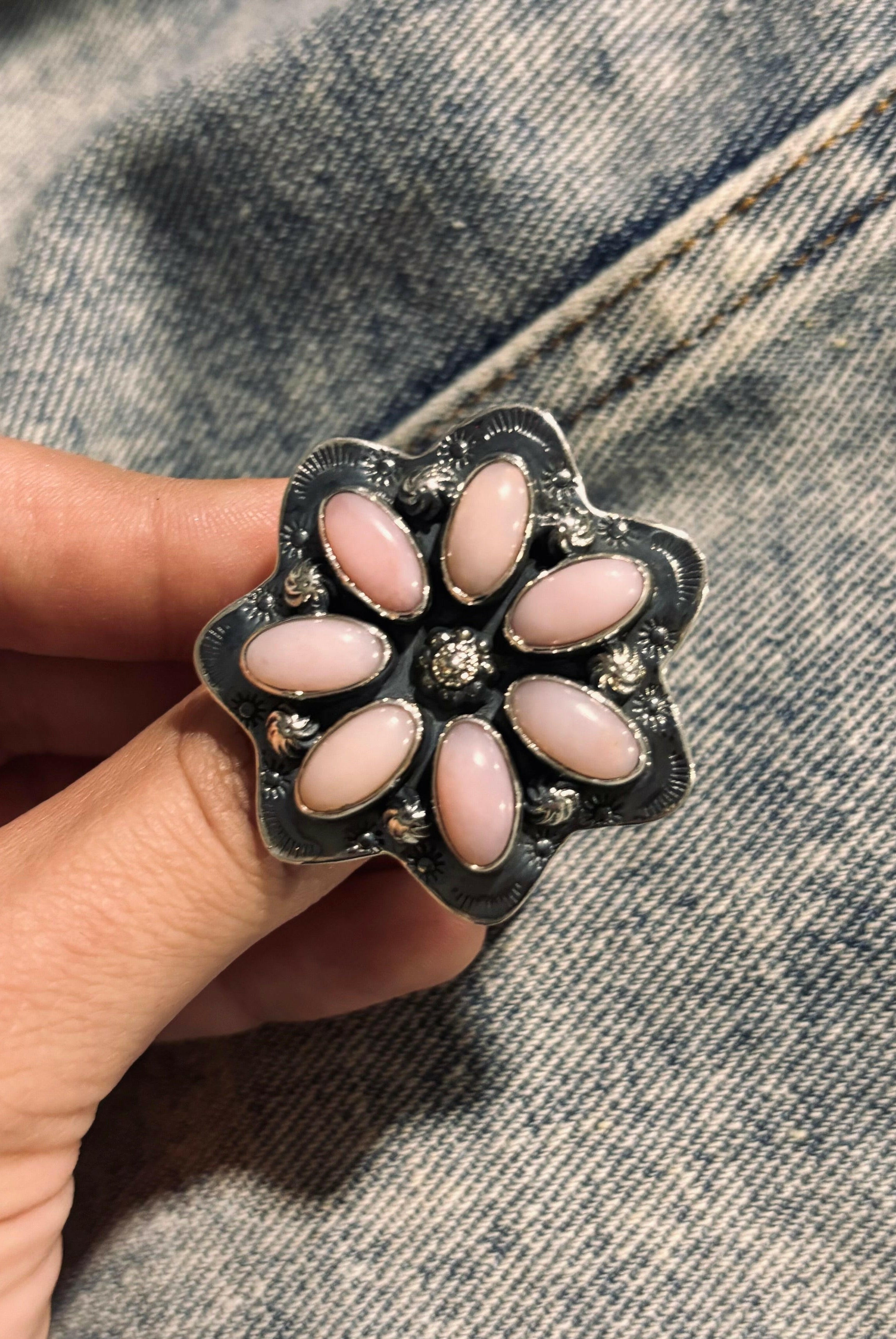 Cute Stamped Stone Flower Ring | Krush Exclusive-Cluster Rings-Krush Kandy, Women's Online Fashion Boutique Located in Phoenix, Arizona (Scottsdale Area)