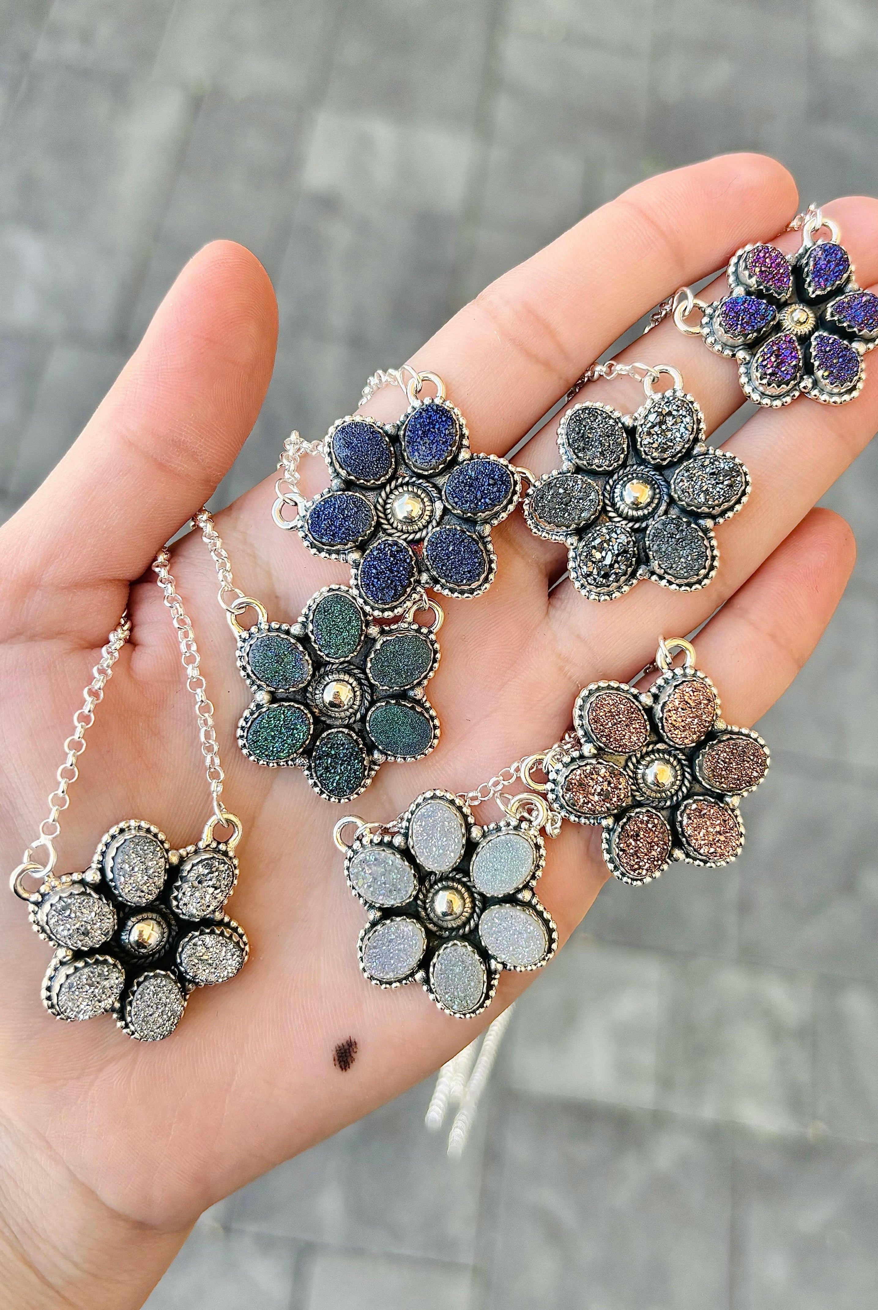 Druzy Daisy Stone Necklace-Pendant Necklaces-Krush Kandy, Women's Online Fashion Boutique Located in Phoenix, Arizona (Scottsdale Area)