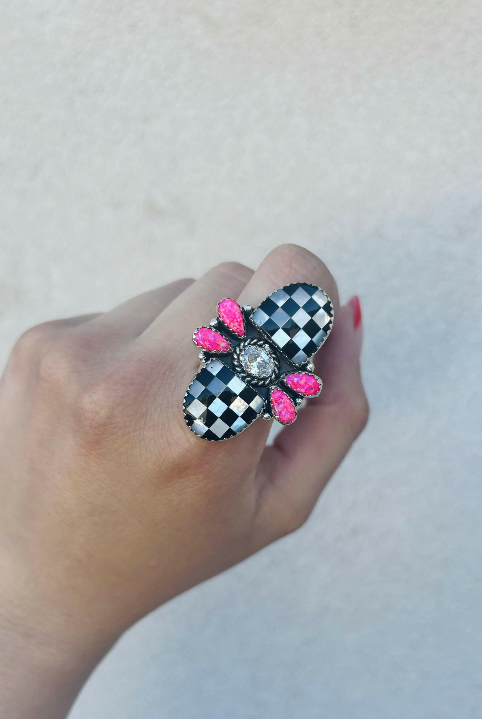 Checkered Stone Lovebug Ring-Crawler Rings-Krush Kandy, Women's Online Fashion Boutique Located in Phoenix, Arizona (Scottsdale Area)