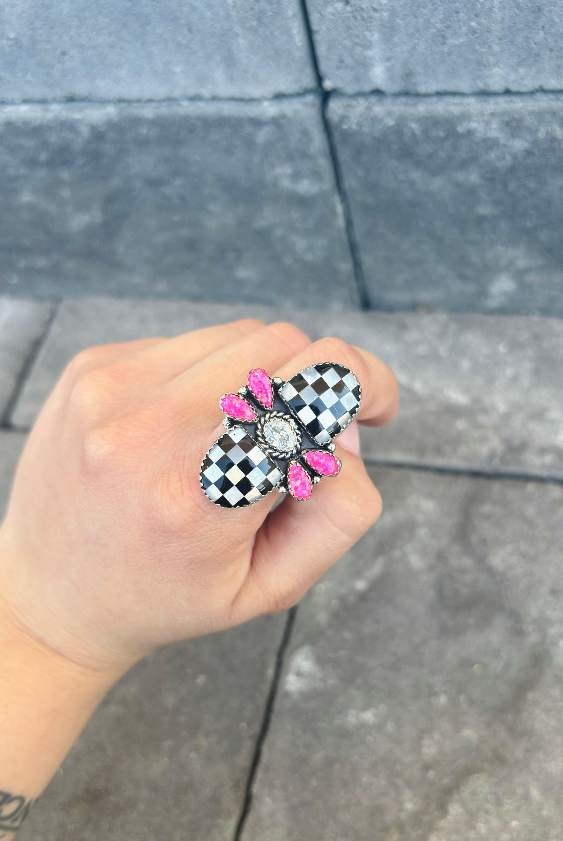 Checkered Stone Lovebug Ring-Crawler Rings-Krush Kandy, Women's Online Fashion Boutique Located in Phoenix, Arizona (Scottsdale Area)