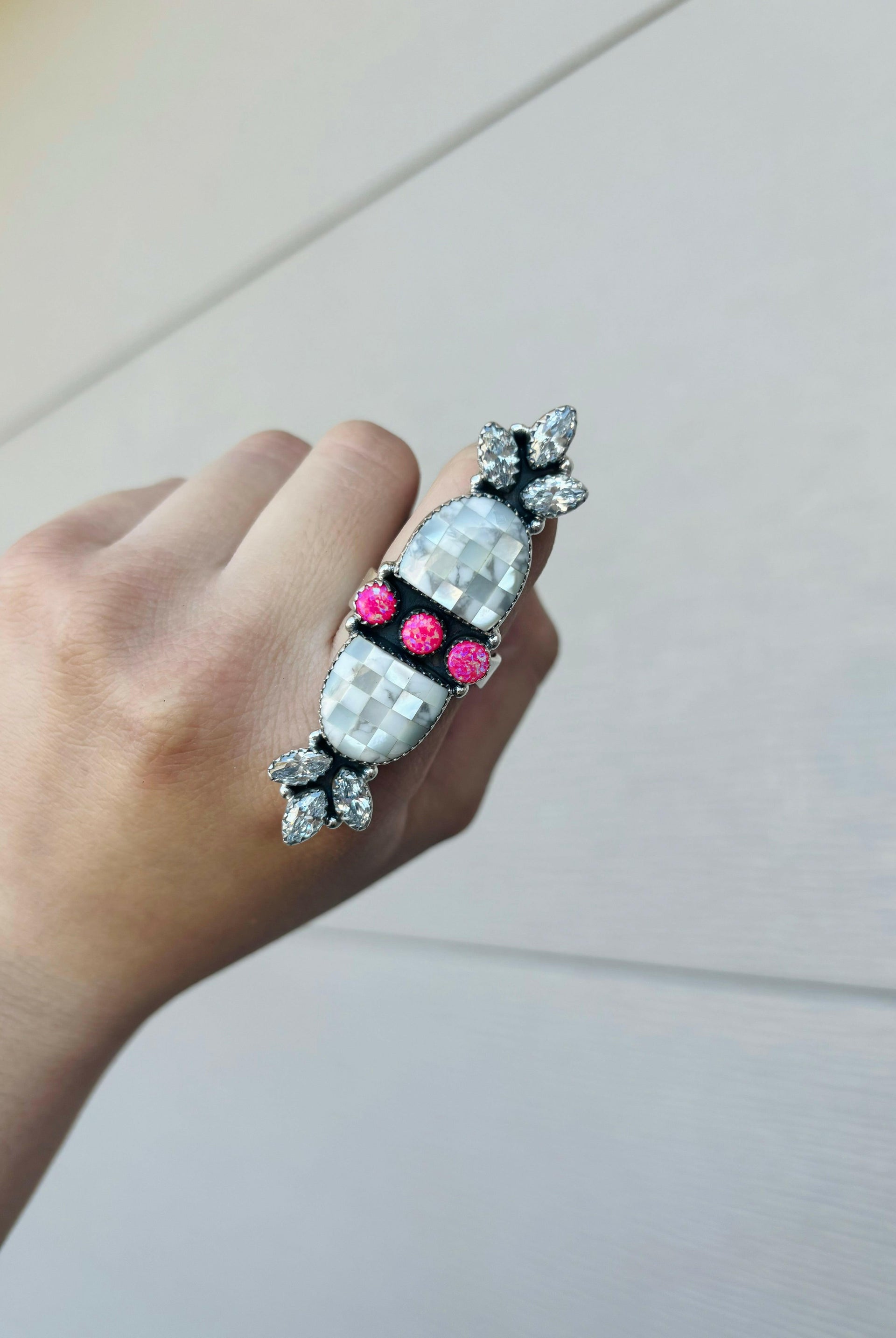 Checkered Crystal & Stone Ring-Crawler Rings-Krush Kandy, Women's Online Fashion Boutique Located in Phoenix, Arizona (Scottsdale Area)