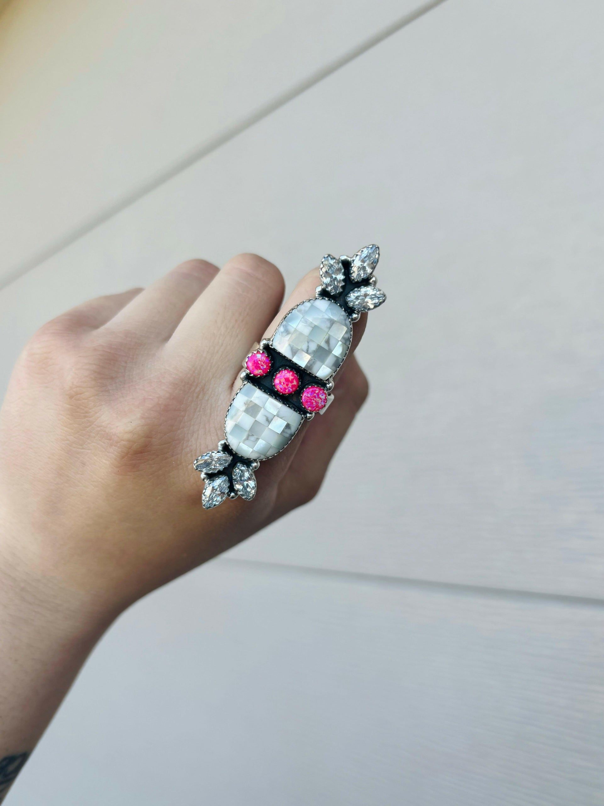 Checkered Crystal & Stone Ring-Crawler Rings-Krush Kandy, Women's Online Fashion Boutique Located in Phoenix, Arizona (Scottsdale Area)