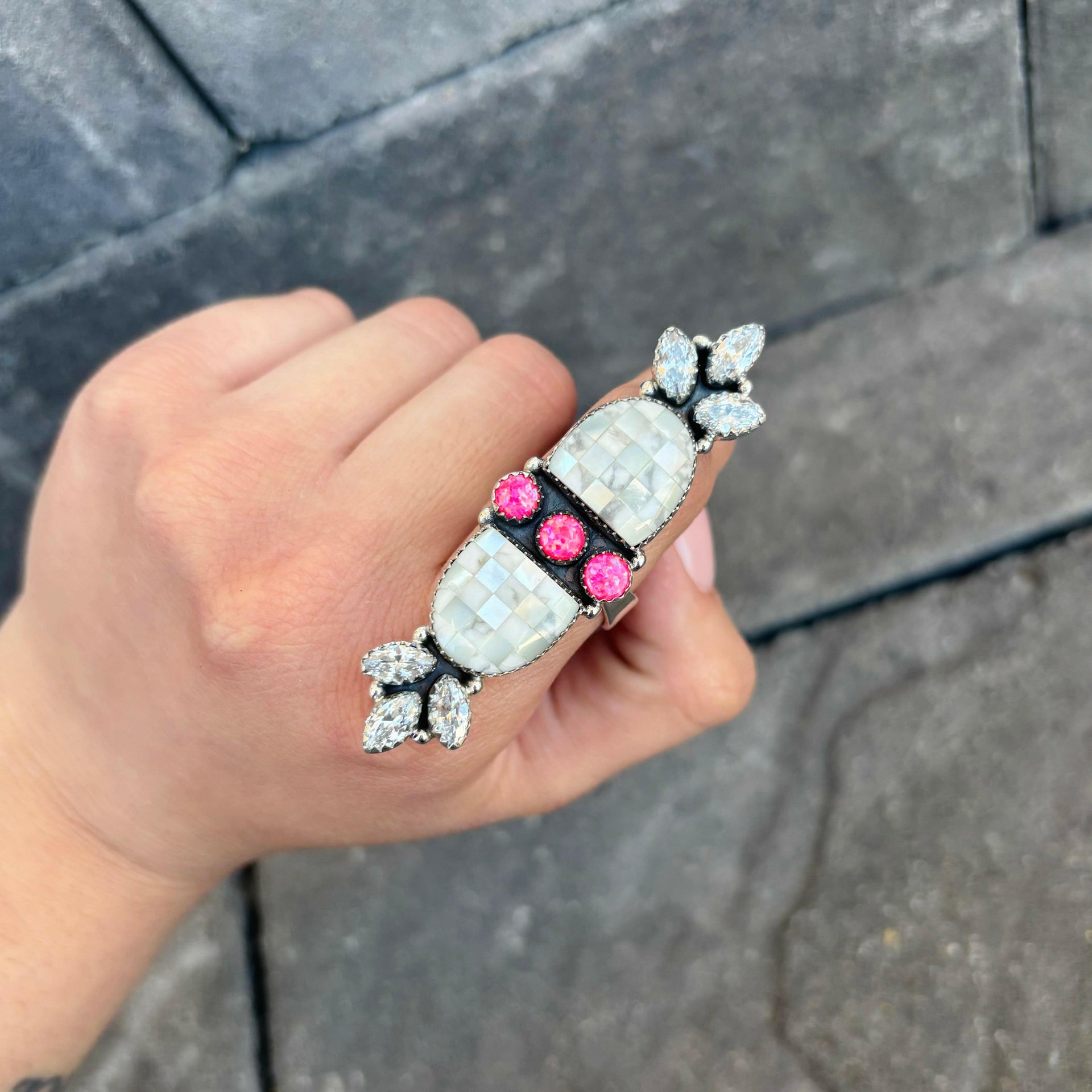Checkered Crystal & Stone Ring-Crawler Rings-Krush Kandy, Women's Online Fashion Boutique Located in Phoenix, Arizona (Scottsdale Area)