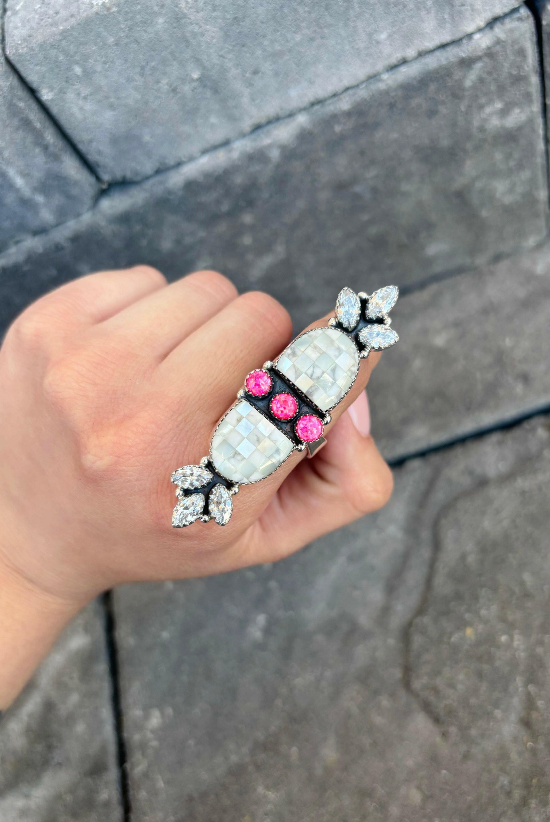 Checkered Crystal & Stone Ring-Crawler Rings-Krush Kandy, Women's Online Fashion Boutique Located in Phoenix, Arizona (Scottsdale Area)