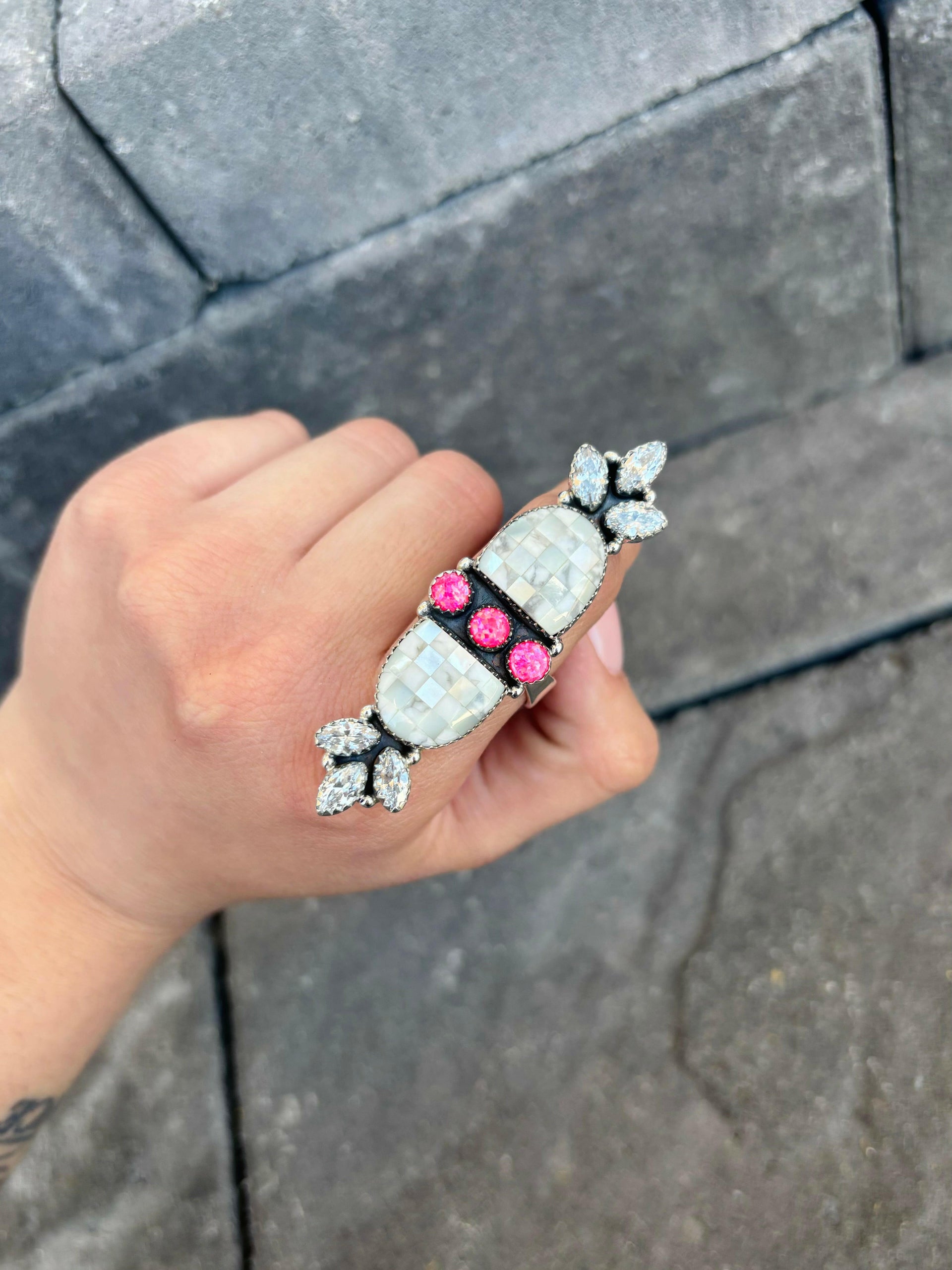 Checkered Crystal & Stone Ring-Crawler Rings-Krush Kandy, Women's Online Fashion Boutique Located in Phoenix, Arizona (Scottsdale Area)