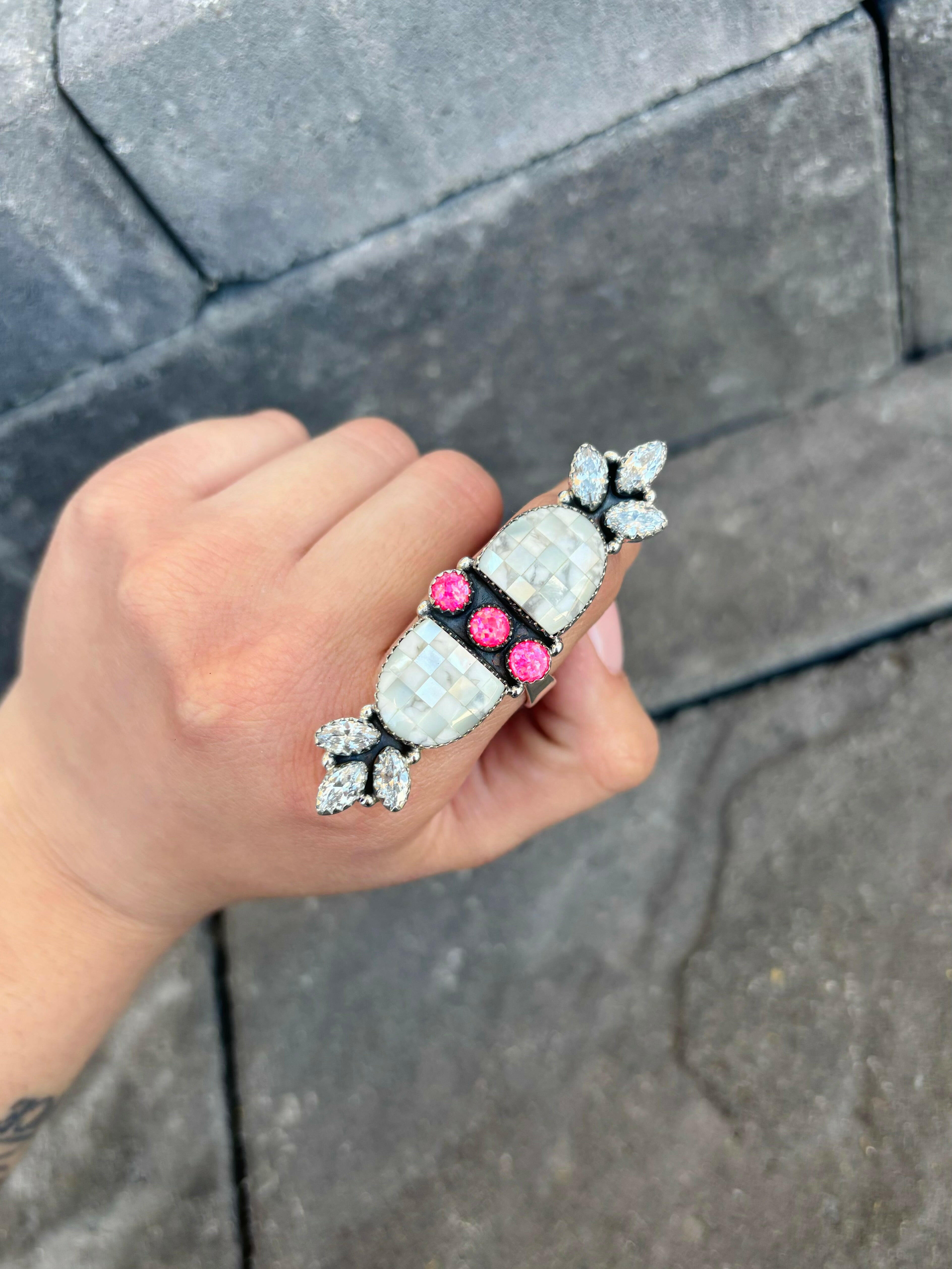 Checkered Crystal & Stone Ring-Crawler Rings-Krush Kandy, Women's Online Fashion Boutique Located in Phoenix, Arizona (Scottsdale Area)
