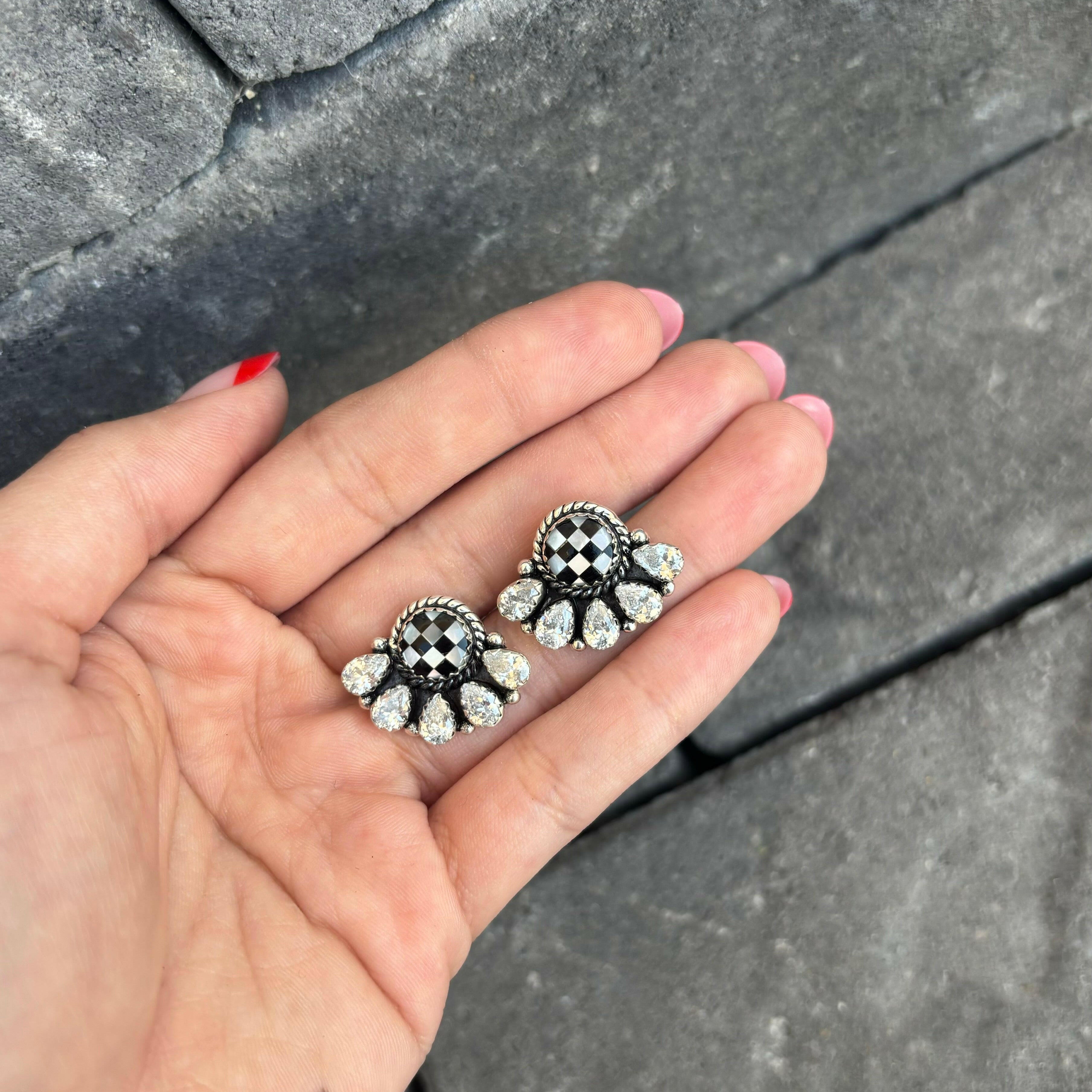 Little Baby Cluster Checkered Earrings-Stud Earrings-Krush Kandy, Women's Online Fashion Boutique Located in Phoenix, Arizona (Scottsdale Area)