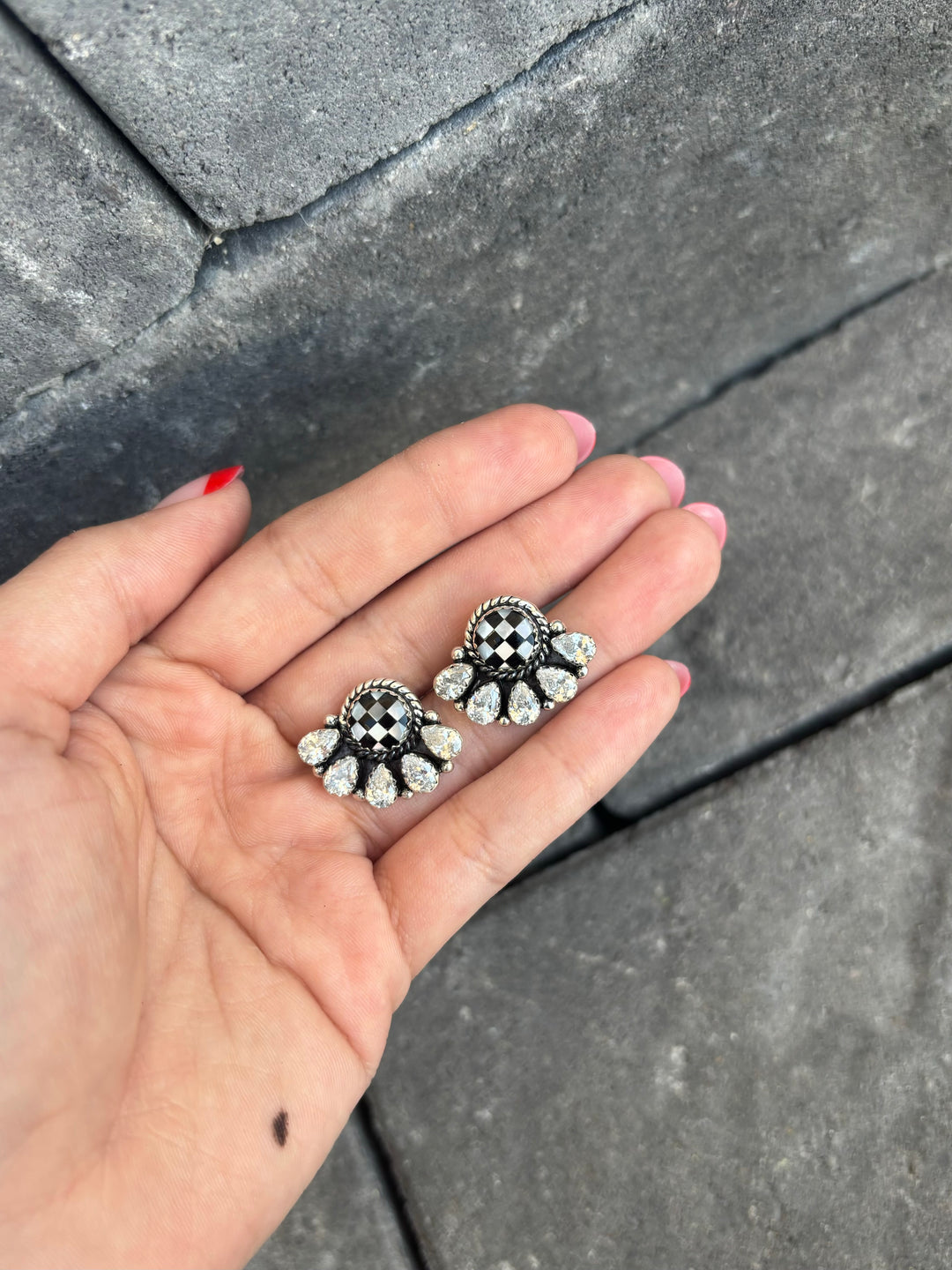 Little Baby Stone Cluster Checkered Earrings PREORDER NOW OPEN-Earrings-Krush Kandy, Women's Online Fashion Boutique Located in Phoenix, Arizona (Scottsdale Area)