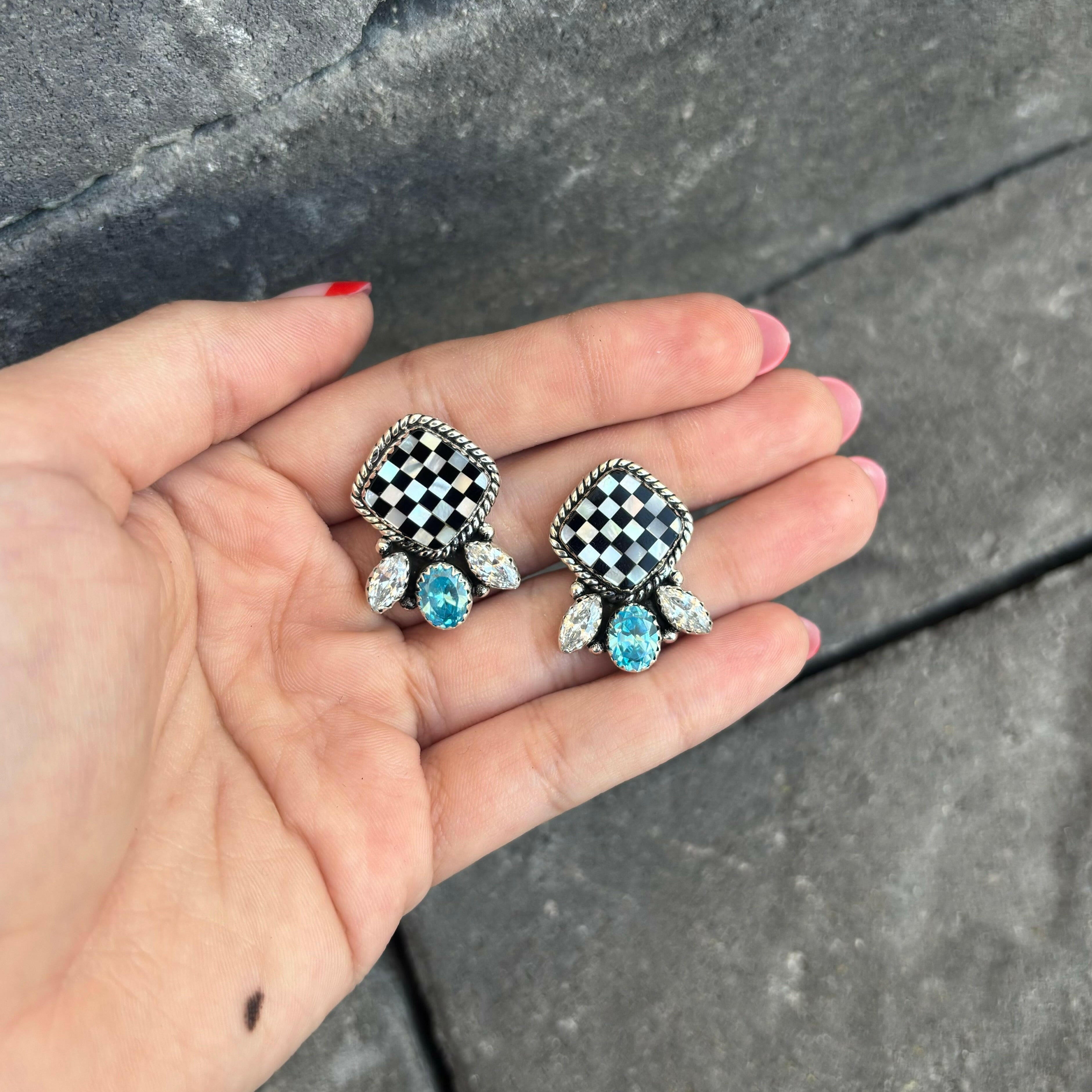 Cluster Checkered Earrings-Stud Earrings-Krush Kandy, Women's Online Fashion Boutique Located in Phoenix, Arizona (Scottsdale Area)