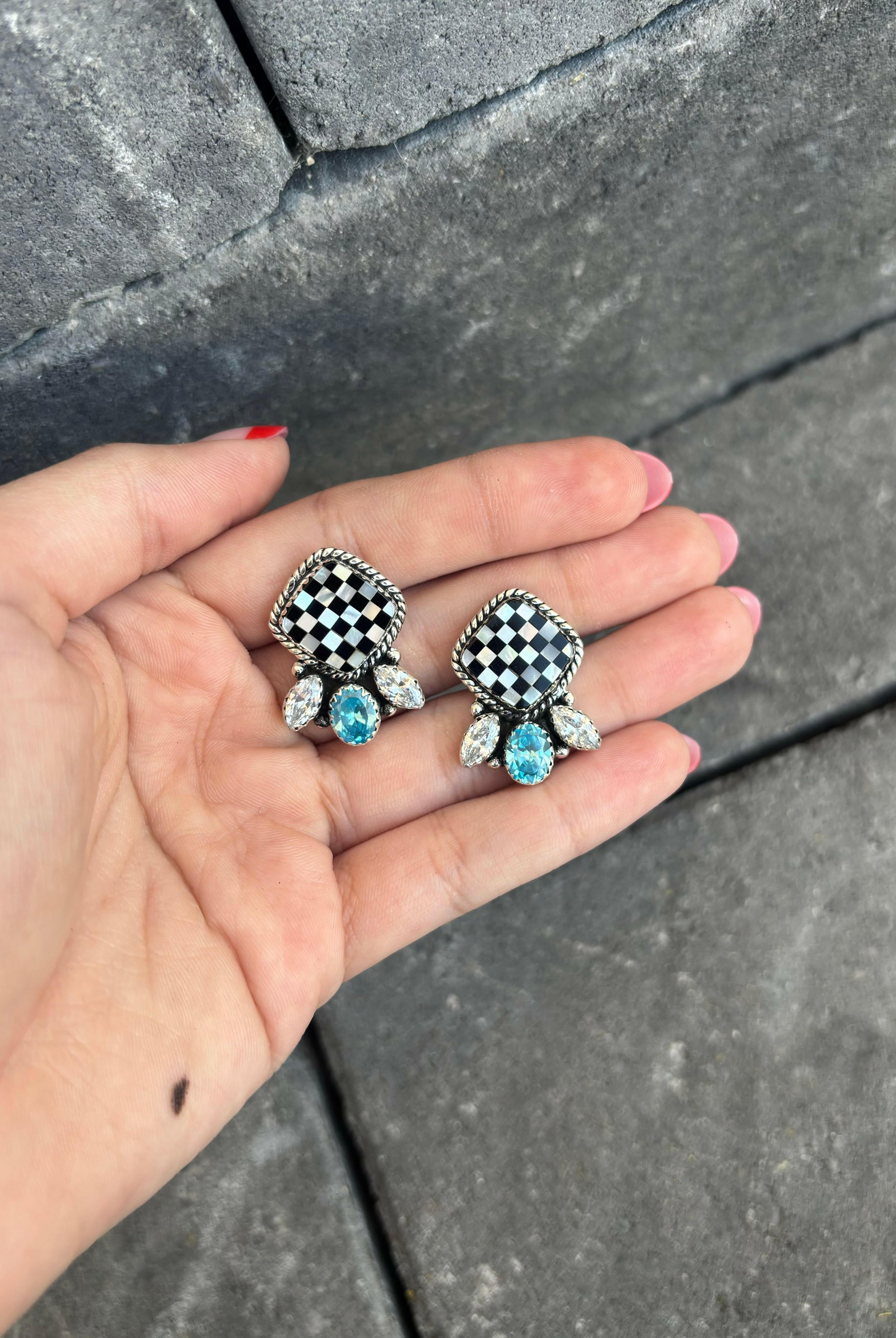 Cluster Checkered Earrings-Stud Earrings-Krush Kandy, Women's Online Fashion Boutique Located in Phoenix, Arizona (Scottsdale Area)