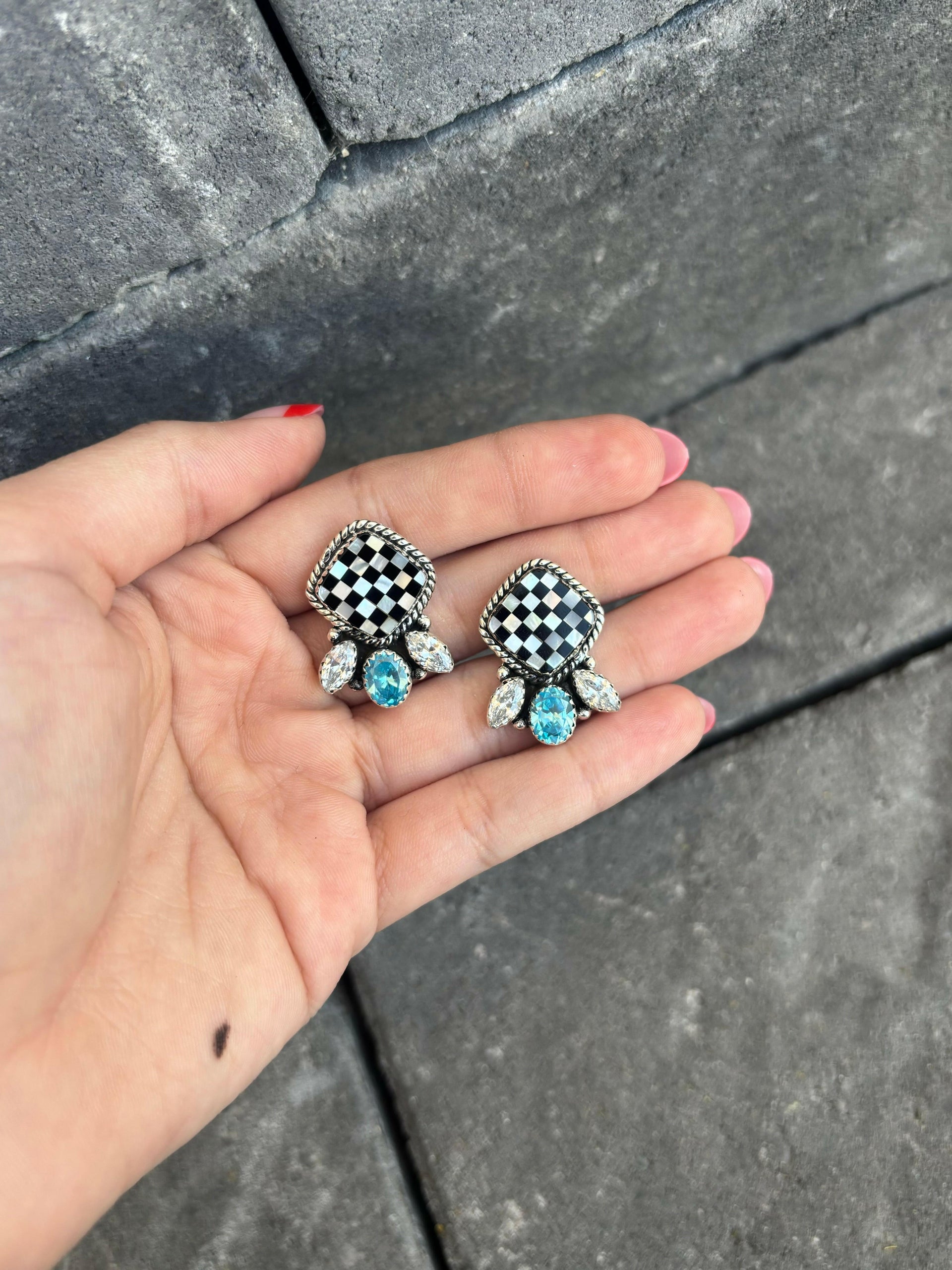 Cluster Checkered Earrings-Stud Earrings-Krush Kandy, Women's Online Fashion Boutique Located in Phoenix, Arizona (Scottsdale Area)