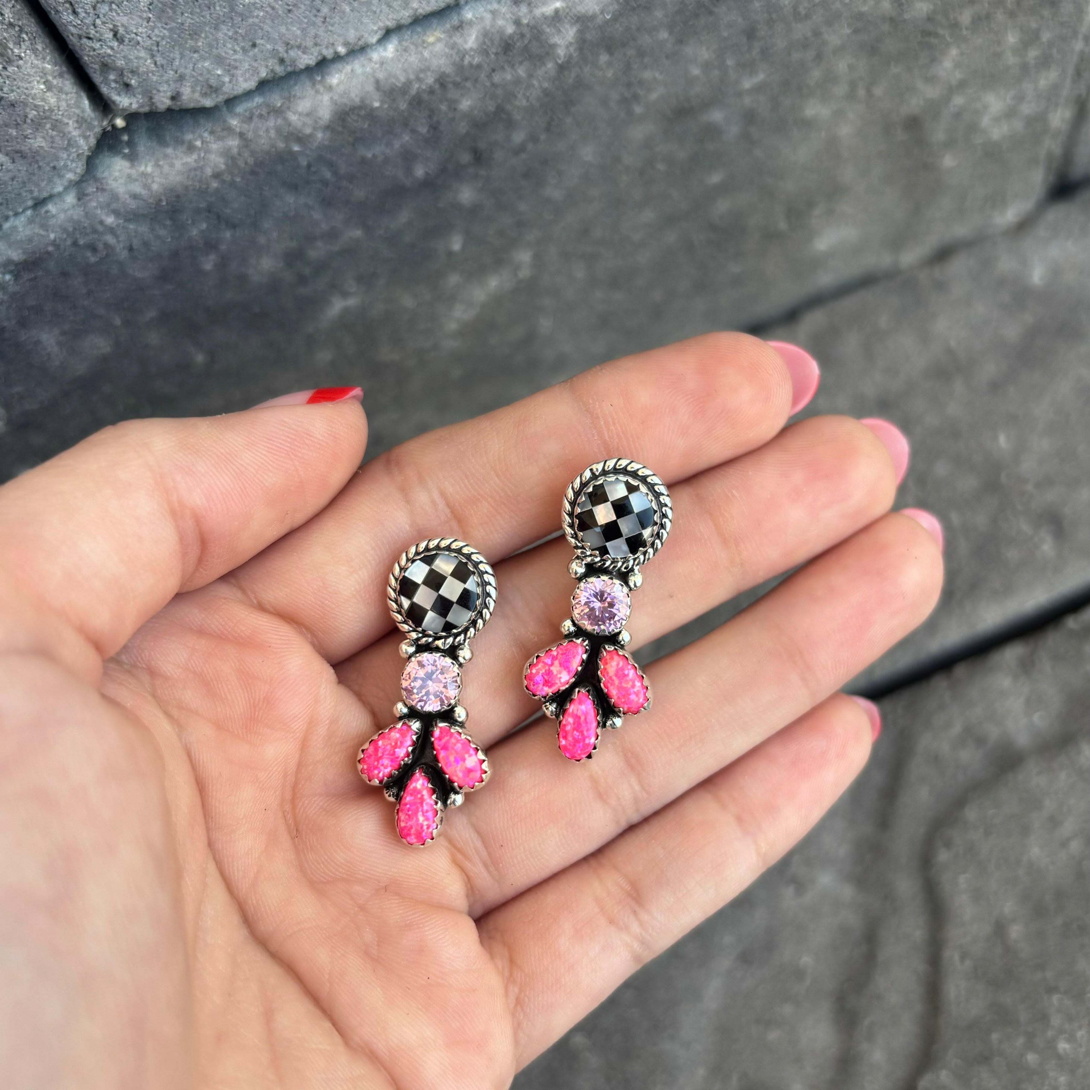 Sweet Spot Checkered Stone Earrings-Drop Earrings-Krush Kandy, Women's Online Fashion Boutique Located in Phoenix, Arizona (Scottsdale Area)