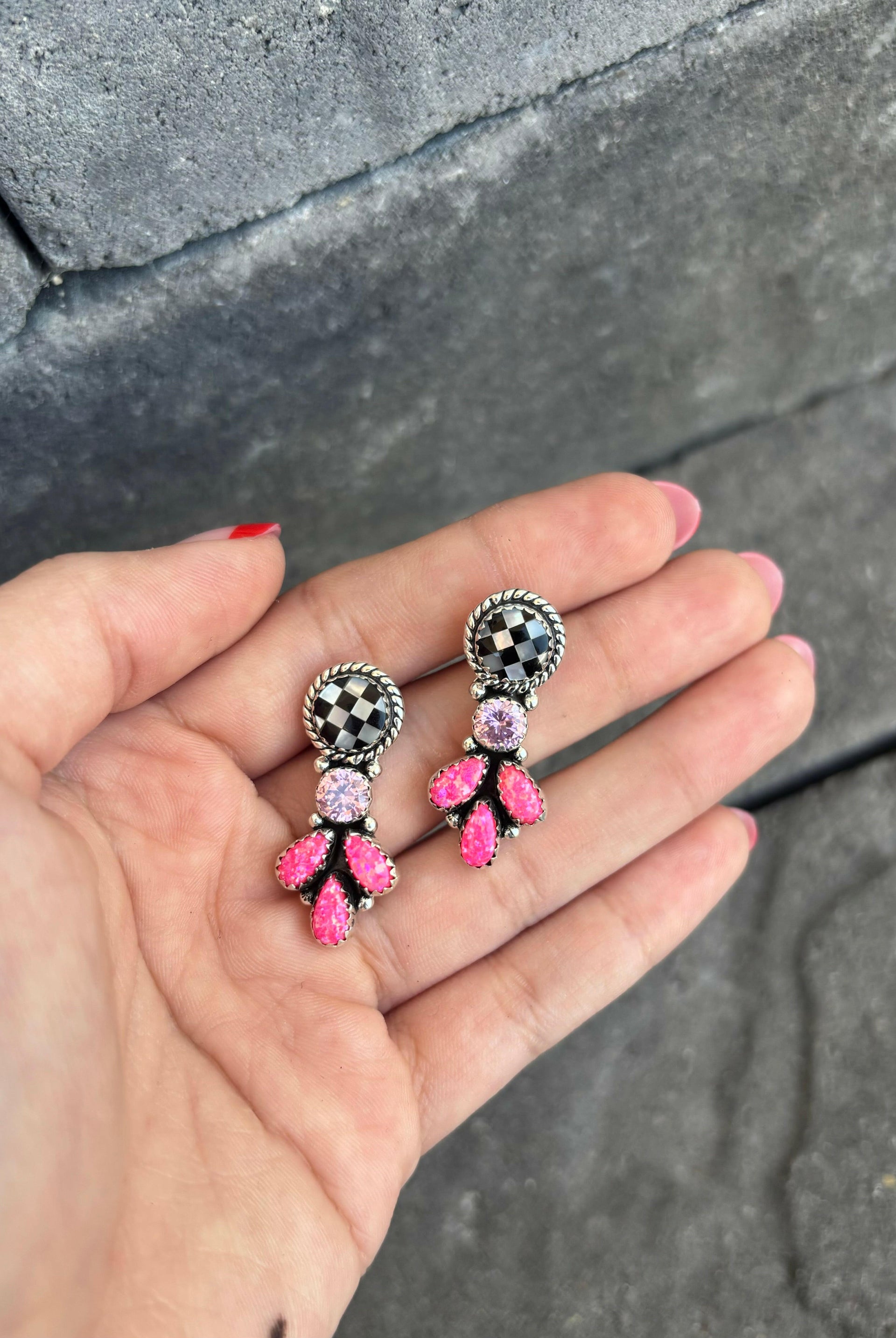 Sweet Spot Checkered Stone Earrings-Drop Earrings-Krush Kandy, Women's Online Fashion Boutique Located in Phoenix, Arizona (Scottsdale Area)