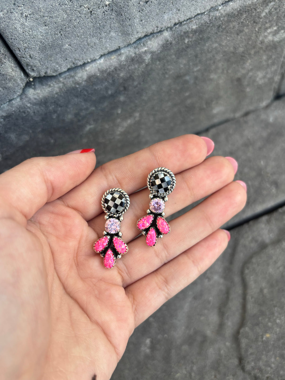 Sweet Spot Checkered Stone Earrings | PREORDER NOW OPEN-Earrings-Krush Kandy, Women's Online Fashion Boutique Located in Phoenix, Arizona (Scottsdale Area)