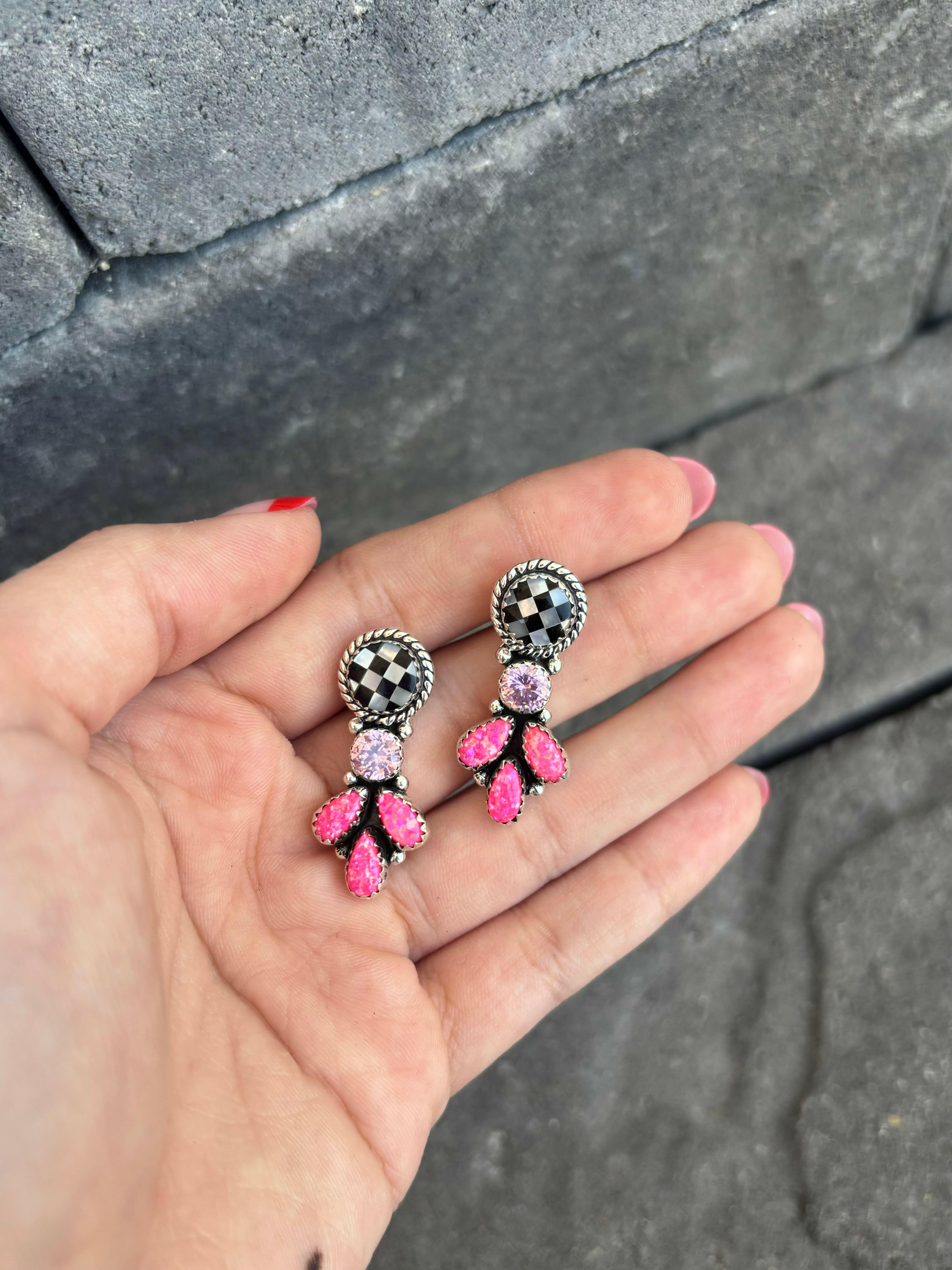 Sweet Spot Checkered Stone Earrings-Drop Earrings-Krush Kandy, Women's Online Fashion Boutique Located in Phoenix, Arizona (Scottsdale Area)